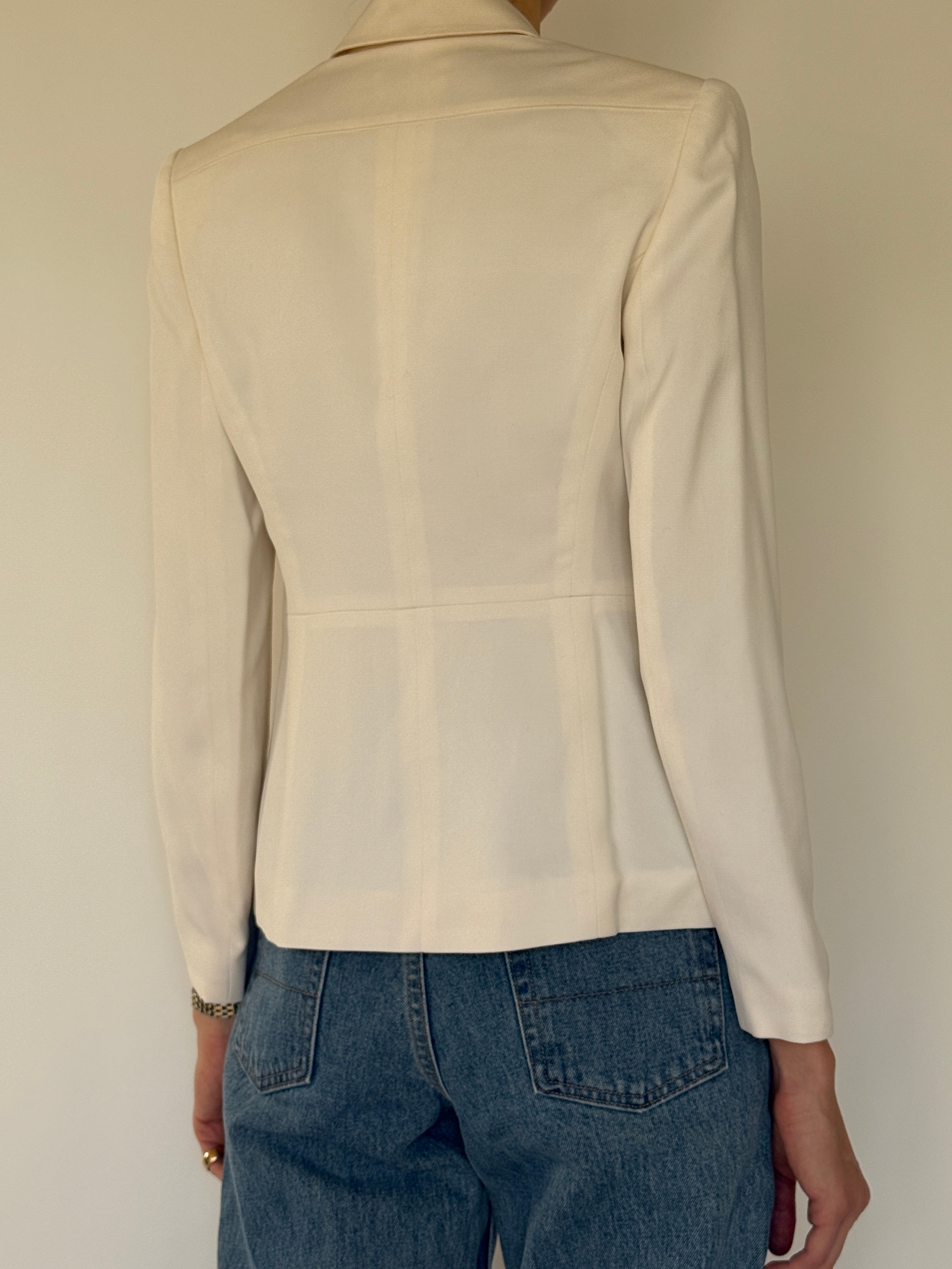 Vintage Tailored 100% Silk Blazer Ivory 7590
