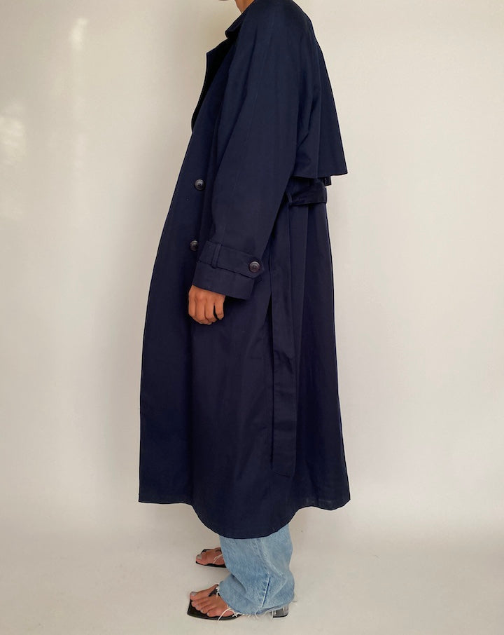 VINTAGE LONG NAVY TRENCH COAT 2366