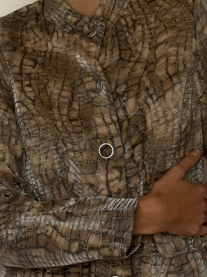 Vintage Croc-Effect Button-Up Jacket 6634
