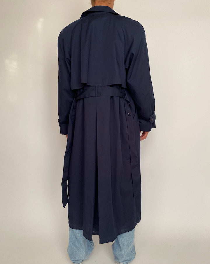 VINTAGE LONG NAVY TRENCH COAT 2366