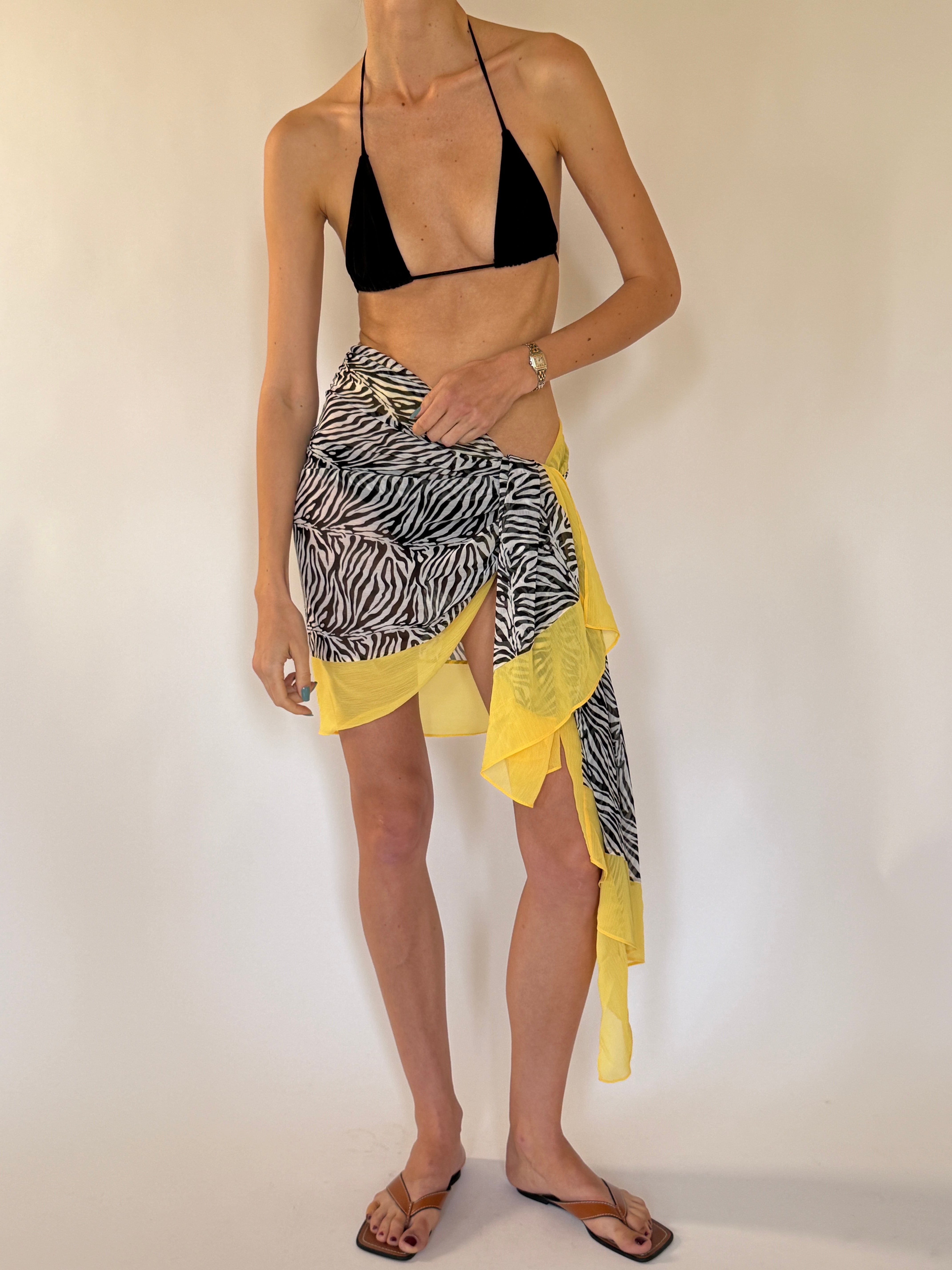 Vintage zebra print swim sarong full-length view