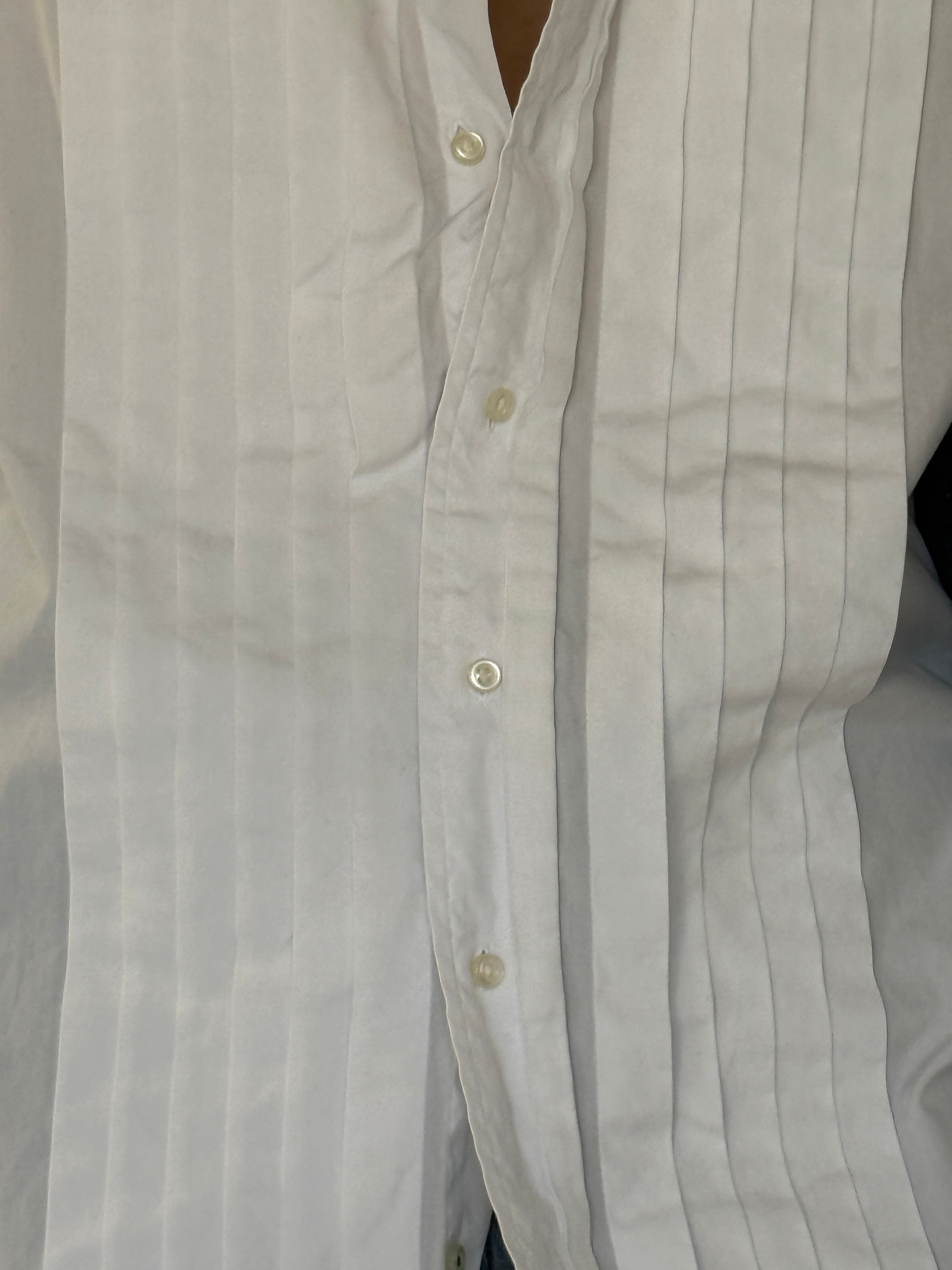Vintage white cotton pleated front shirt pleat detail