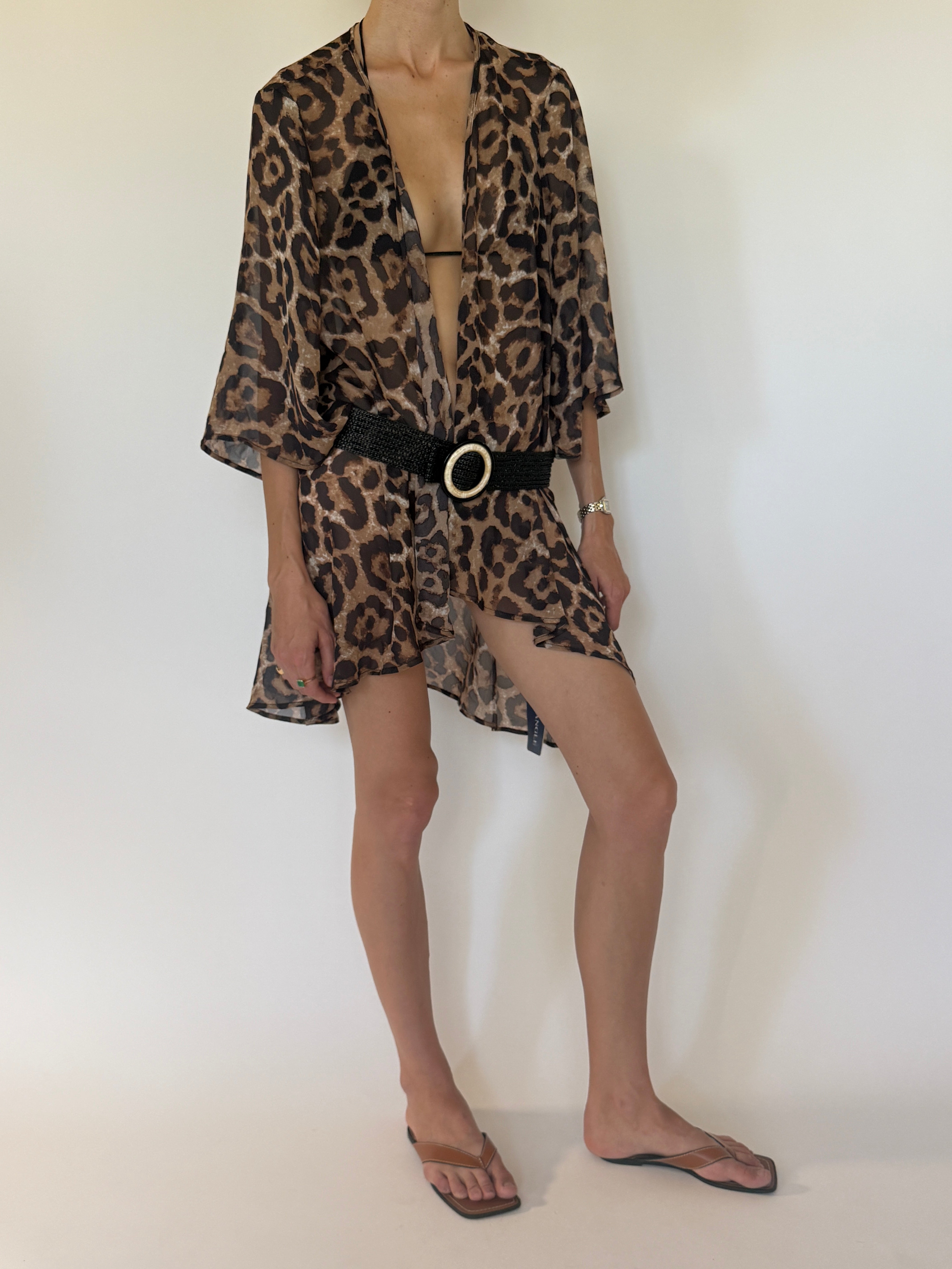 Vintage leopard print kimono front view