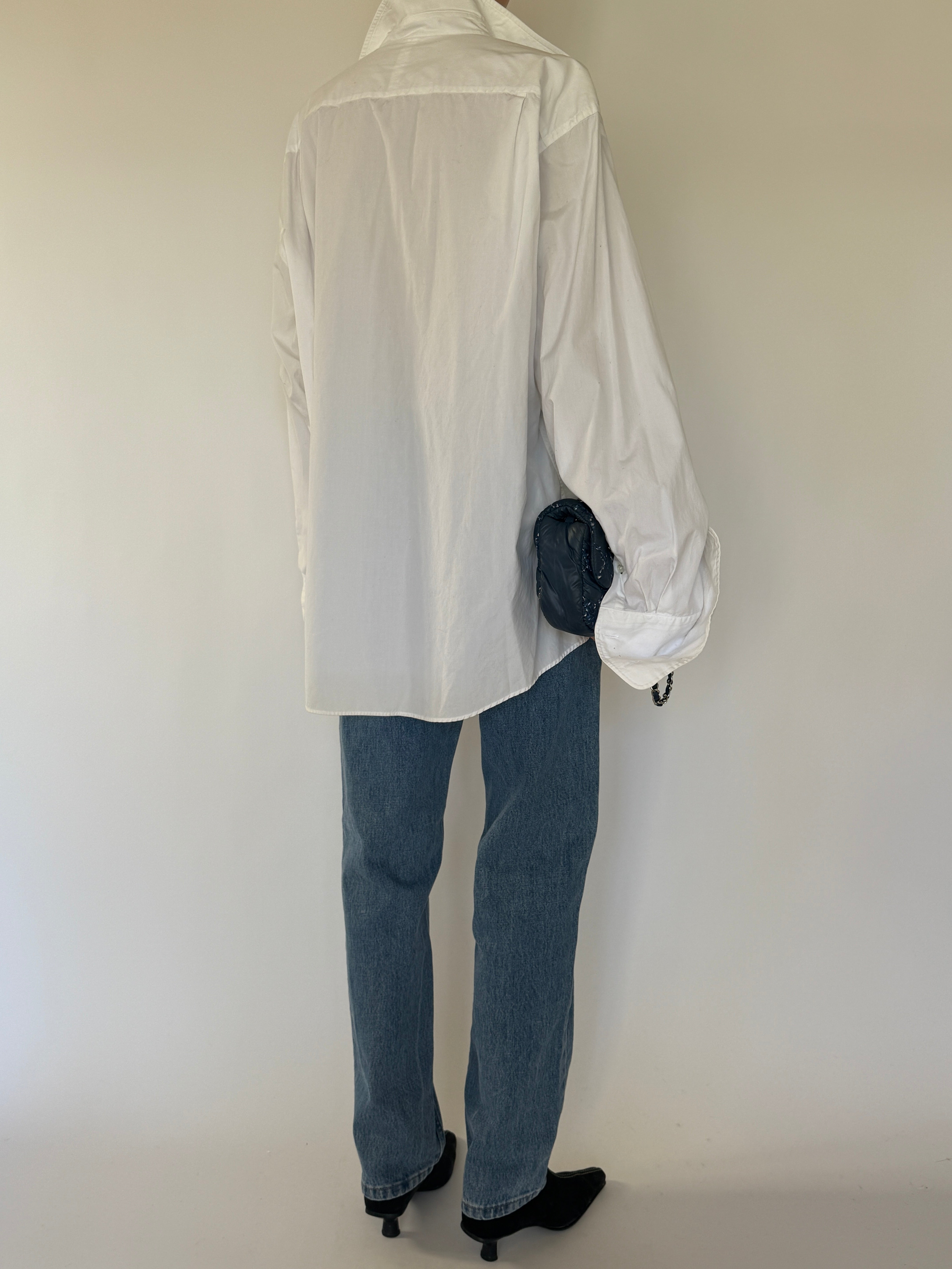 Vintage white cotton pleated front shirt back view