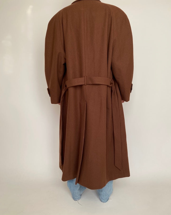 VINTAGE LONG BROWN WOOL COAT 2368