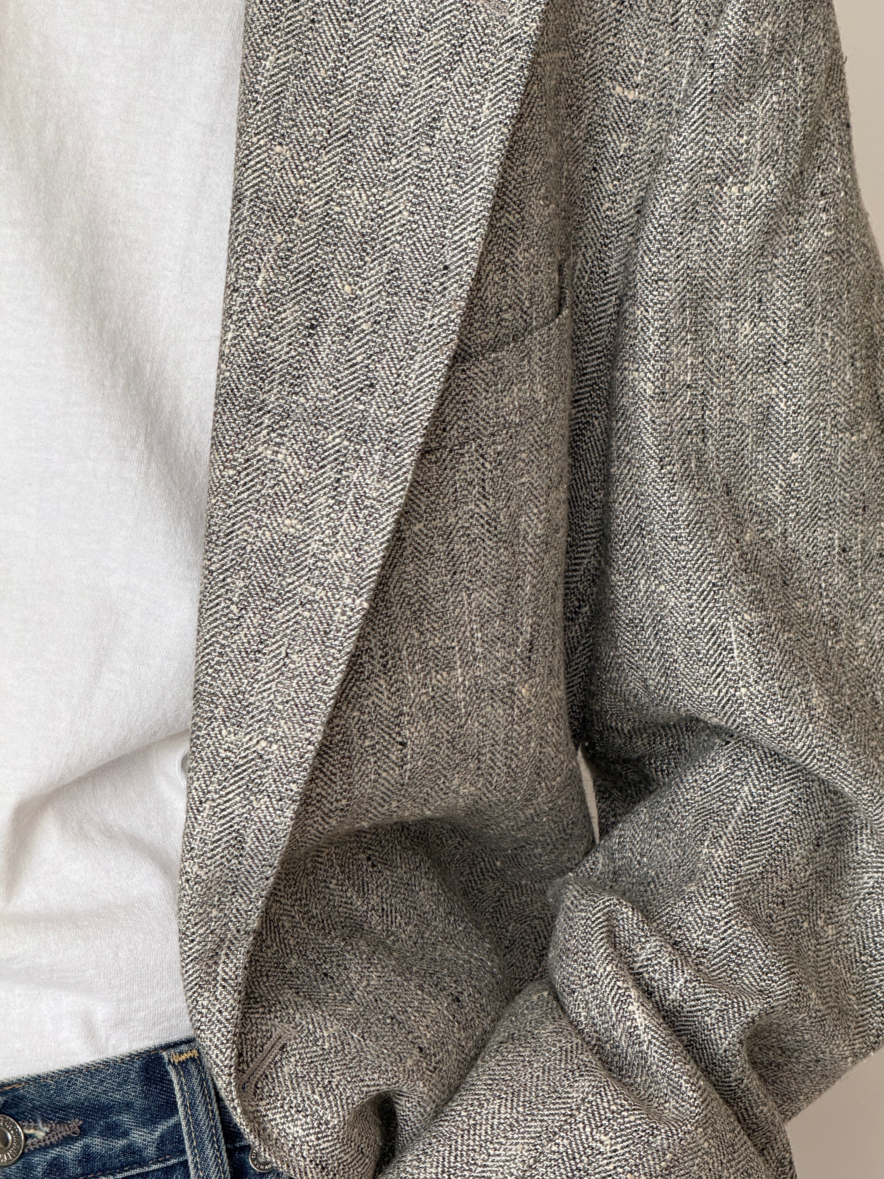 Vintage Grey Herringbone Oversized Blazer 7160
