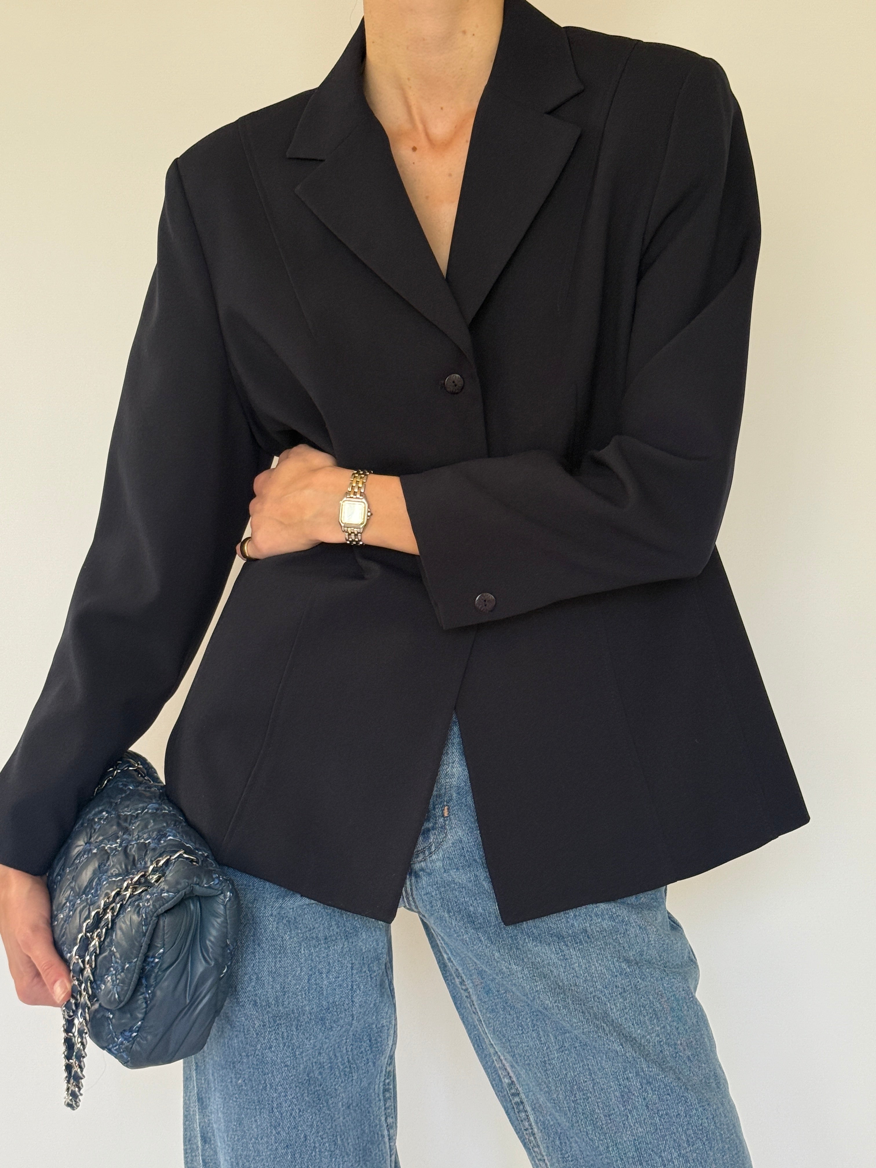 Vintage navy single-button blazer front view