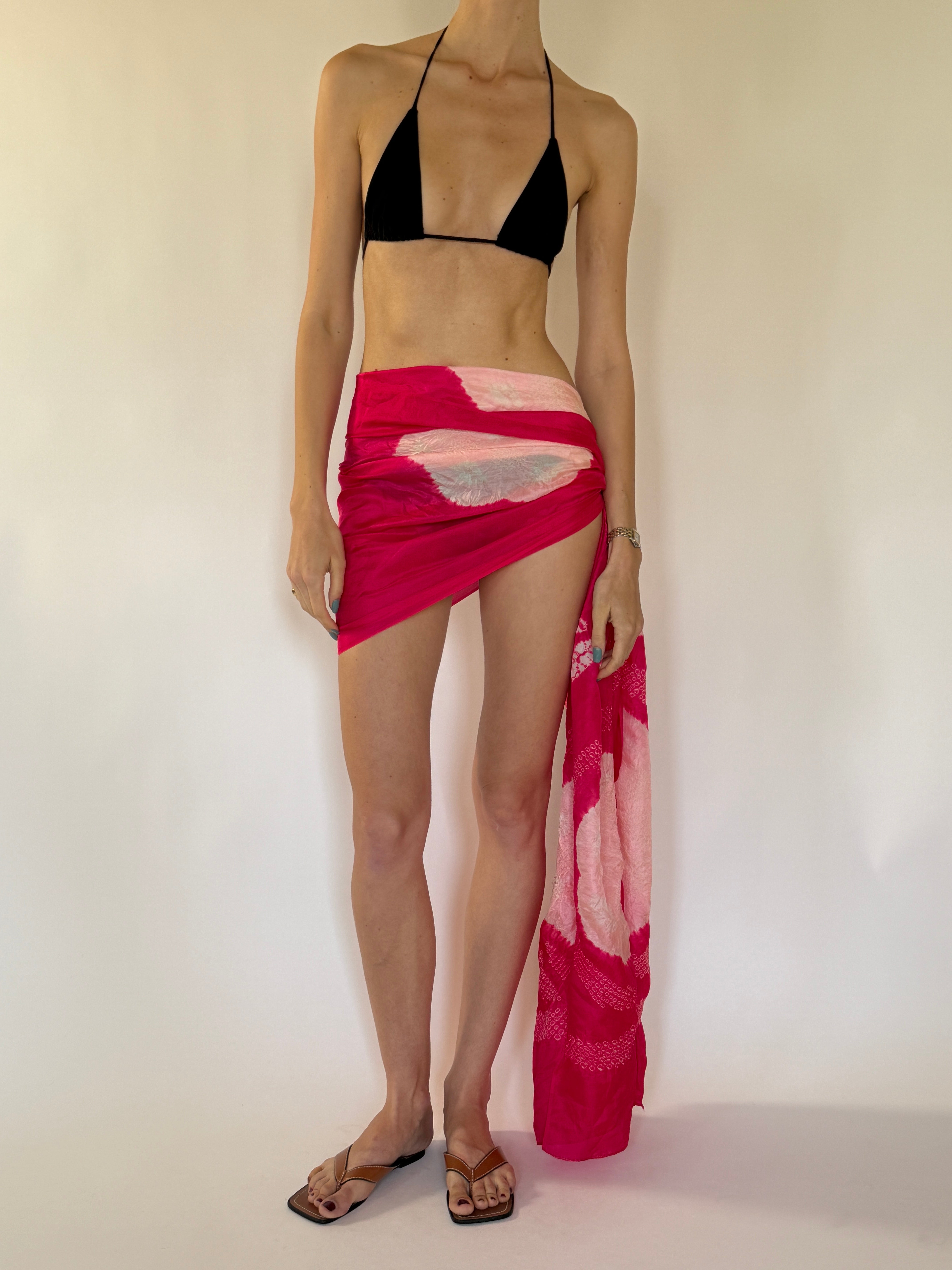 Vintage pink sarong front view with blush circular motif