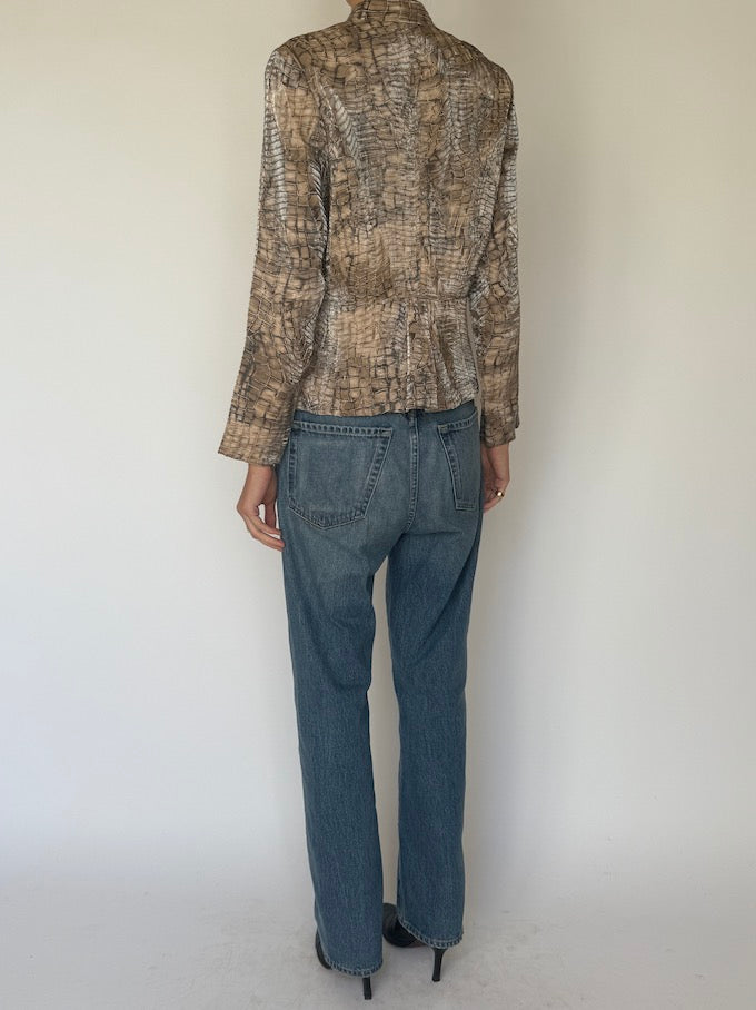 Vintage Croc-Effect Button-Up Jacket 6634