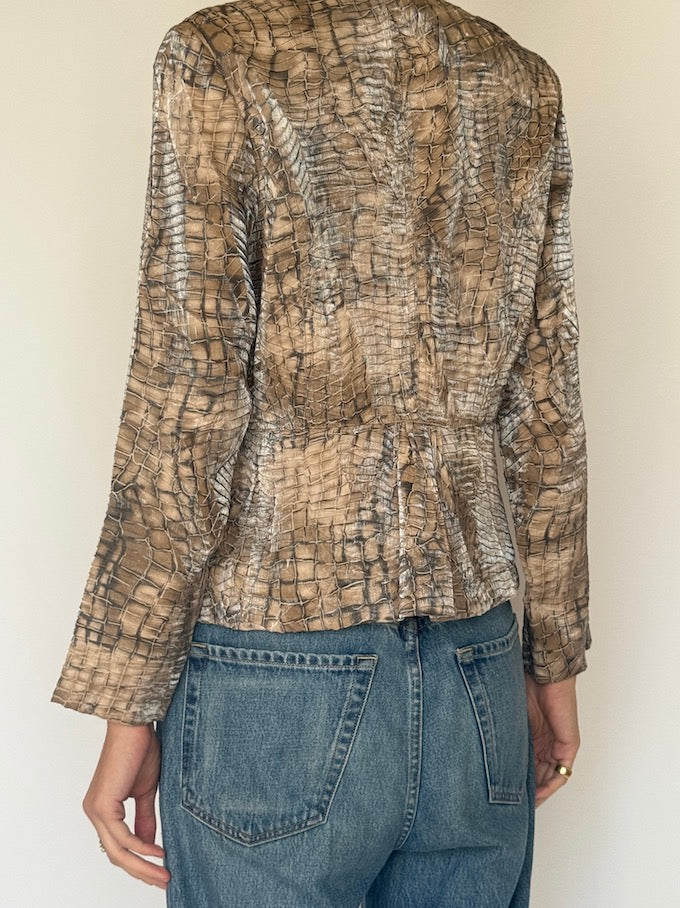 Vintage Croc-Effect Button-Up Jacket 6634