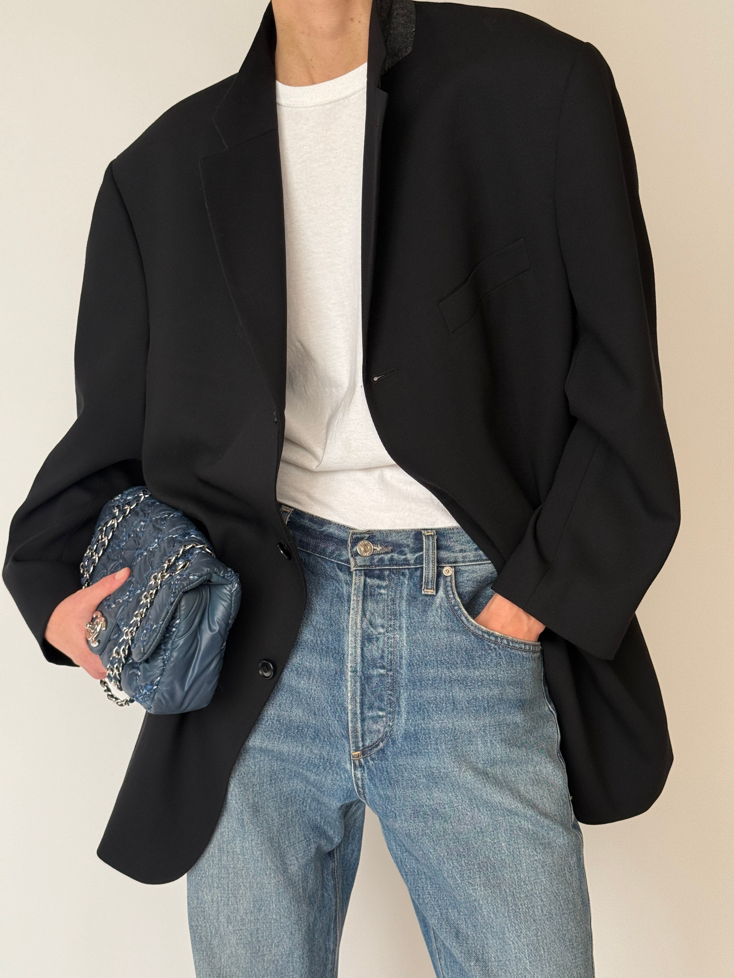 Vintage black wool blazer button detail