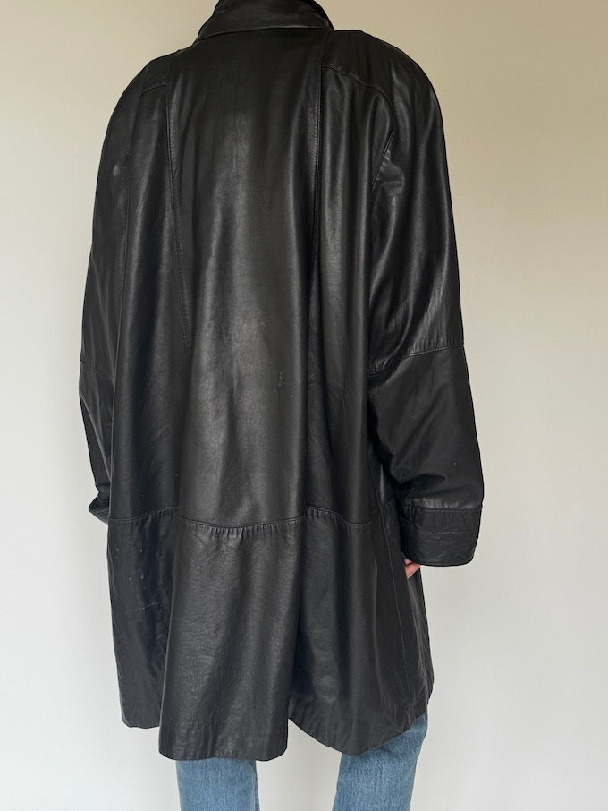 Vintage long leather coat black 6094
