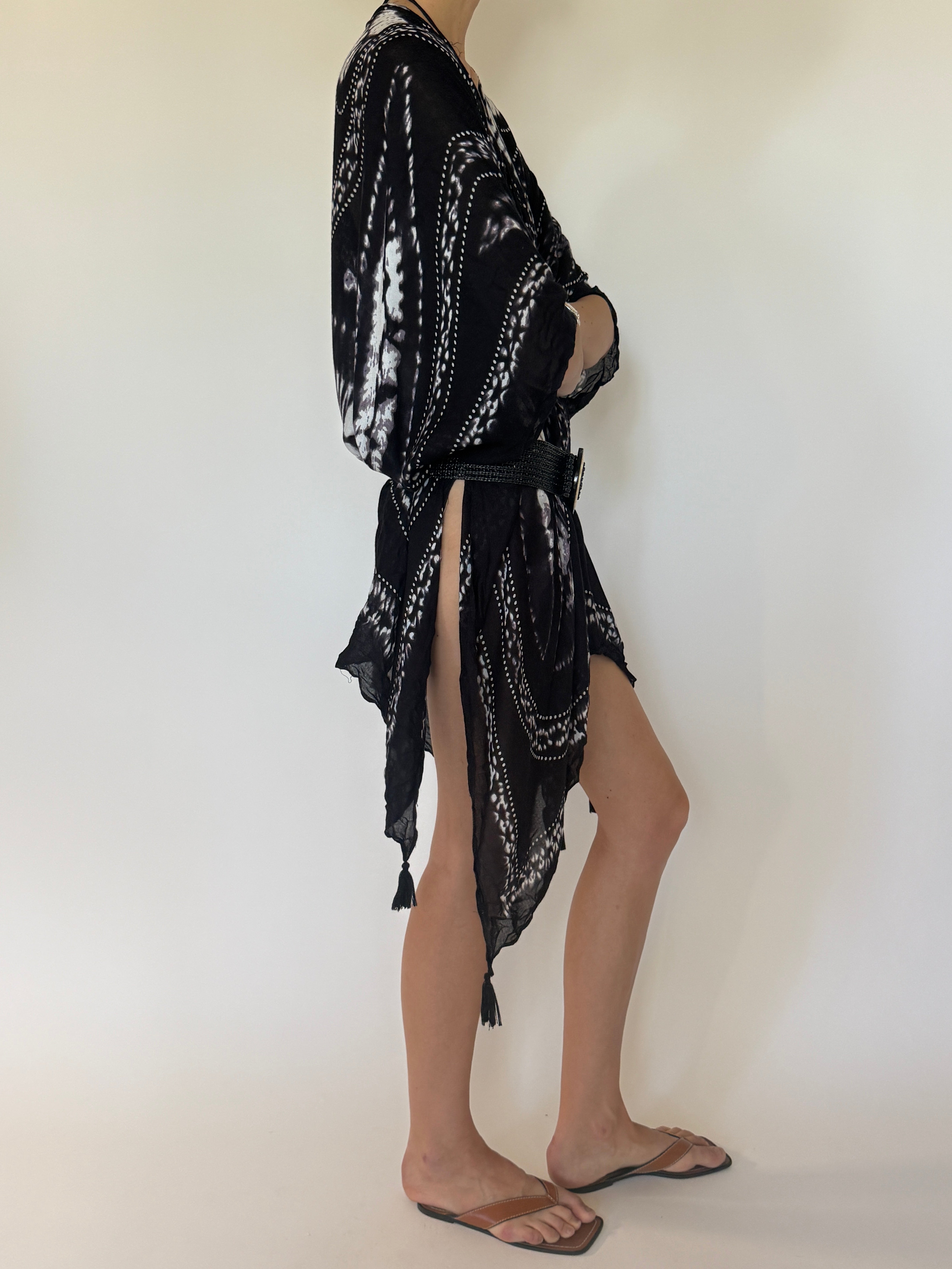 Vintage black kimono swim cover-up side view