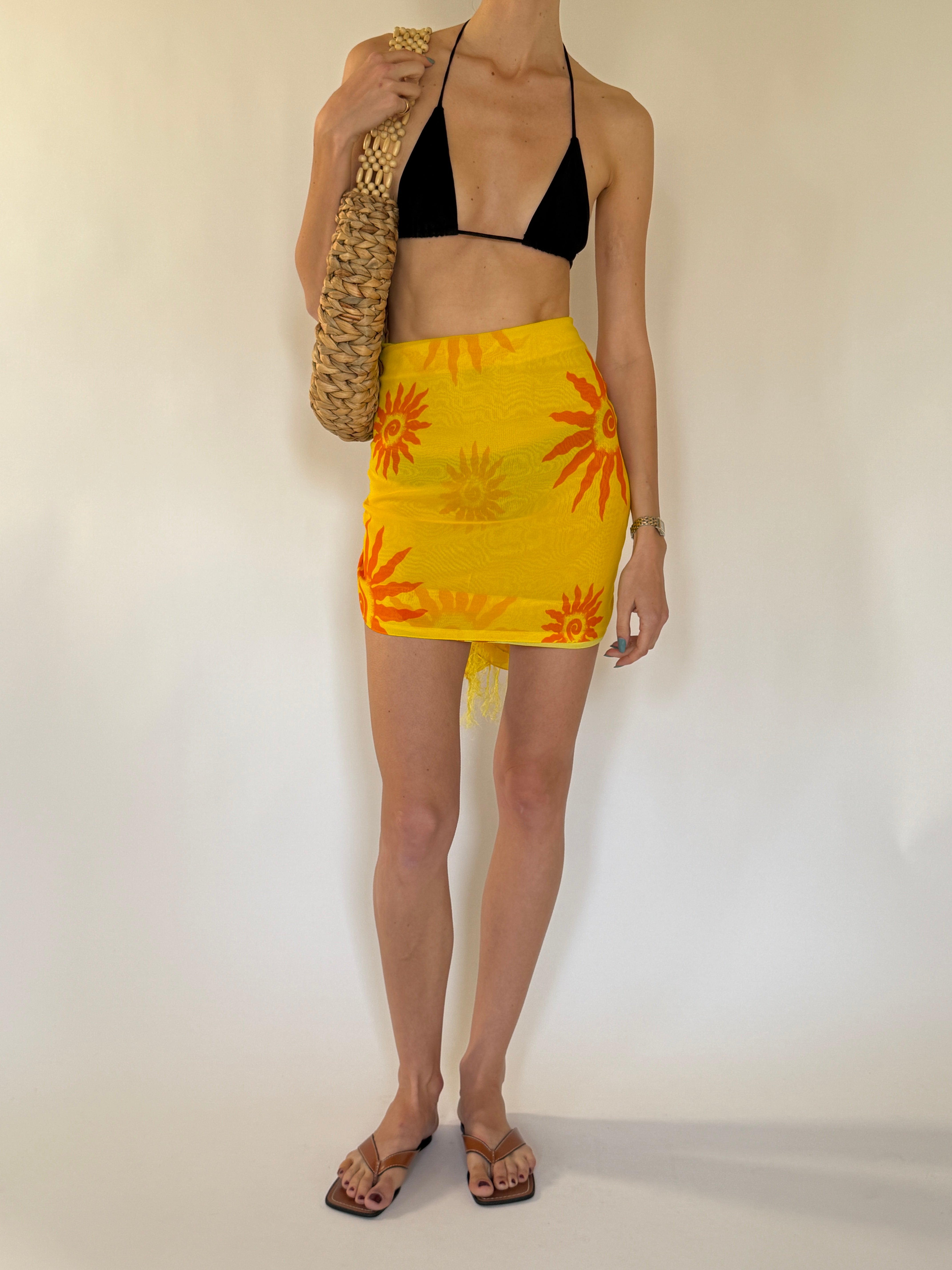 Vintage yellow sun print beach cover up front view