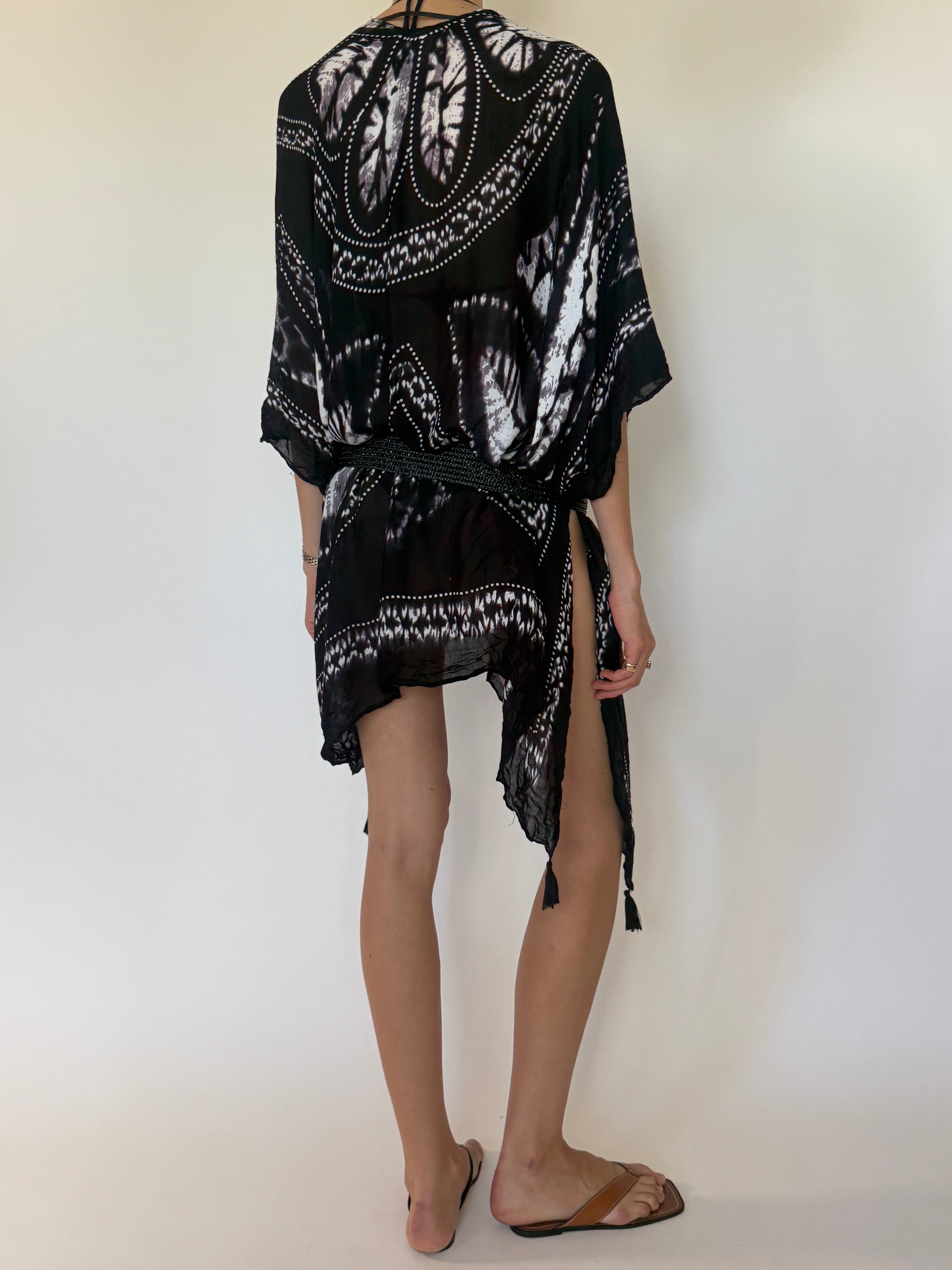 Vintage black kimono swim cover-up back view