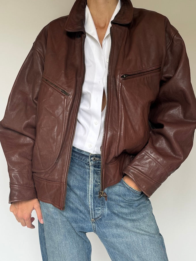 Vintage Leather Jacket In Brown 5411