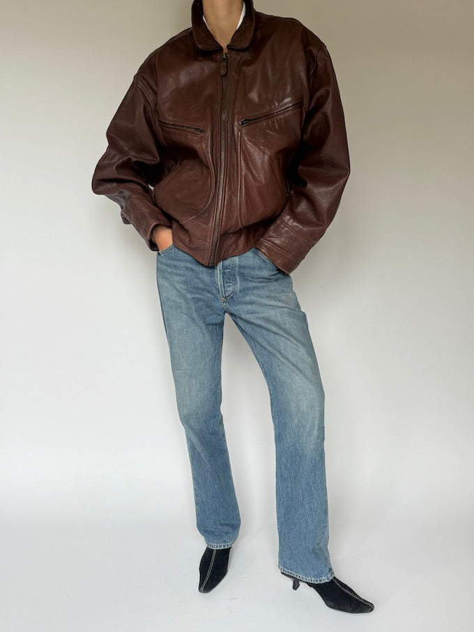 Vintage Leather Jacket In Brown 5411