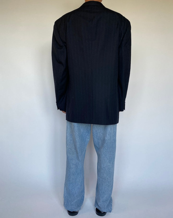 VINTAGE NAVY  PINSTRIPED DOUBLE BREASTED BLAZER 1539