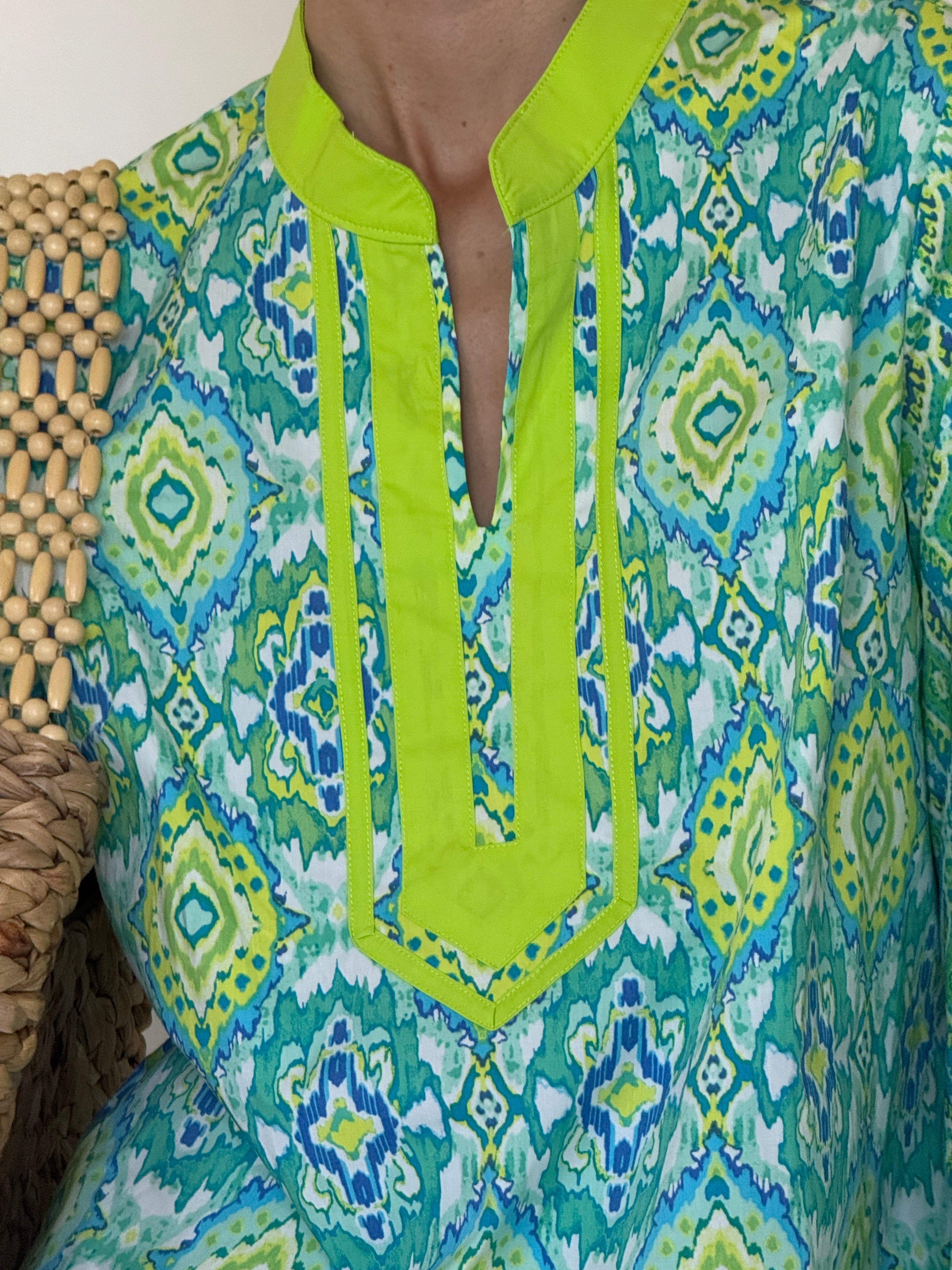Vintage geometric print fabric close-up