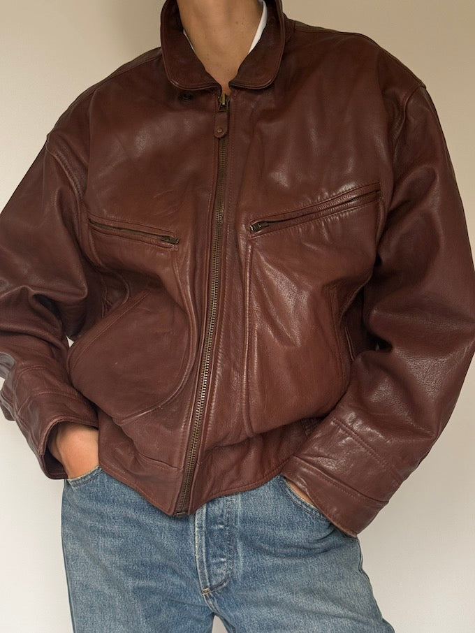 Vintage Leather Jacket In Brown 5411
