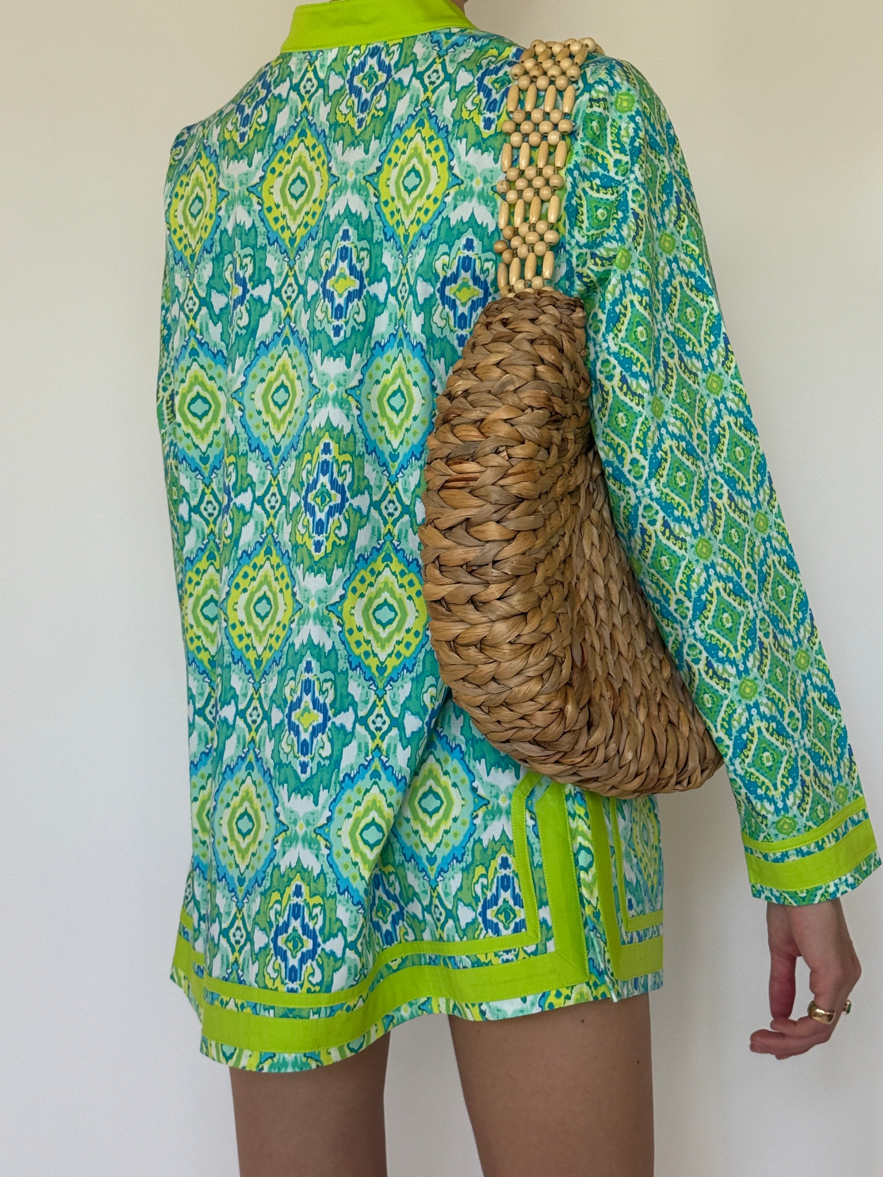 Vintage green printed tunic swim cover-up back view