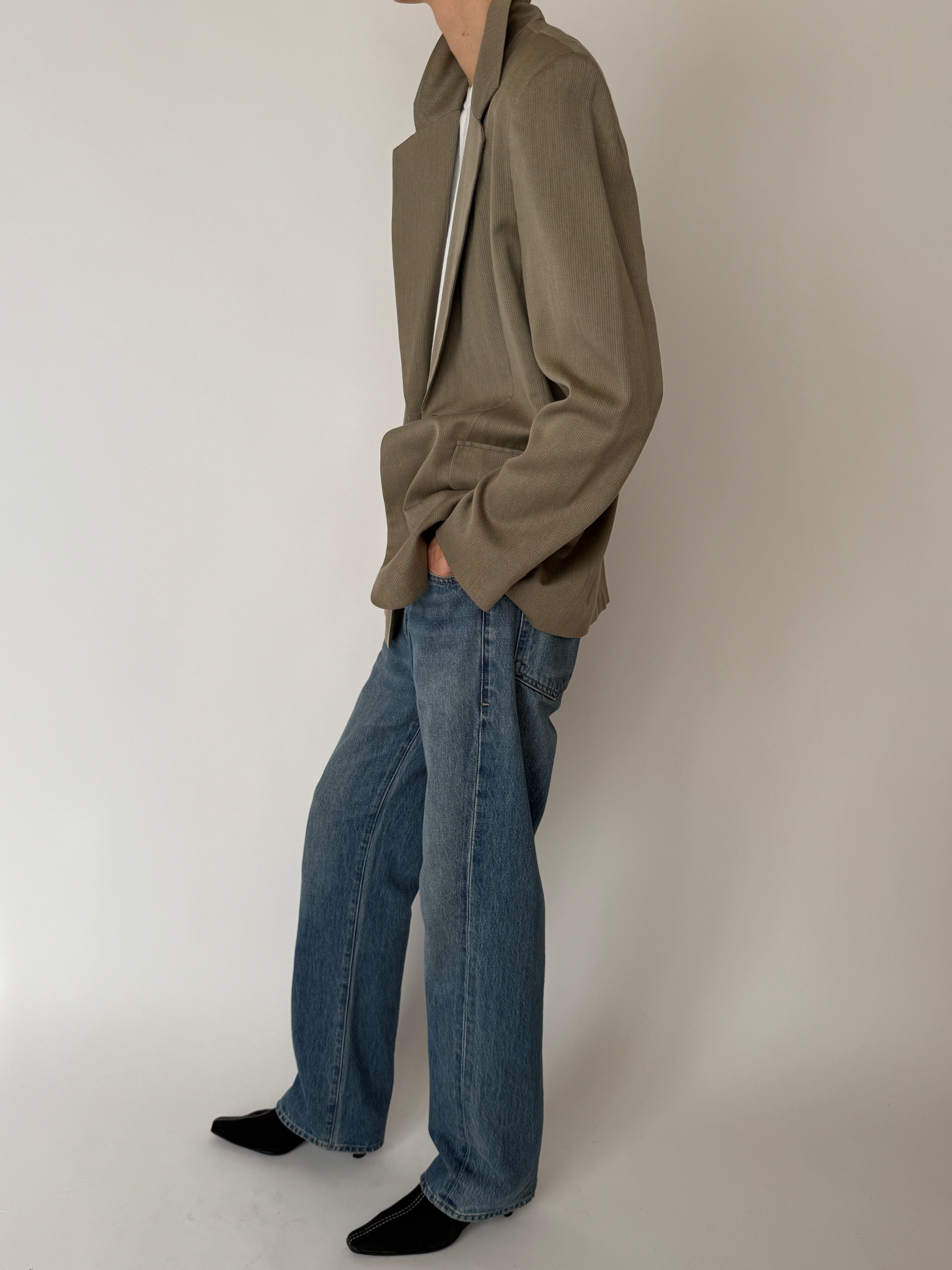 Vintage olive tailored blazer side view
