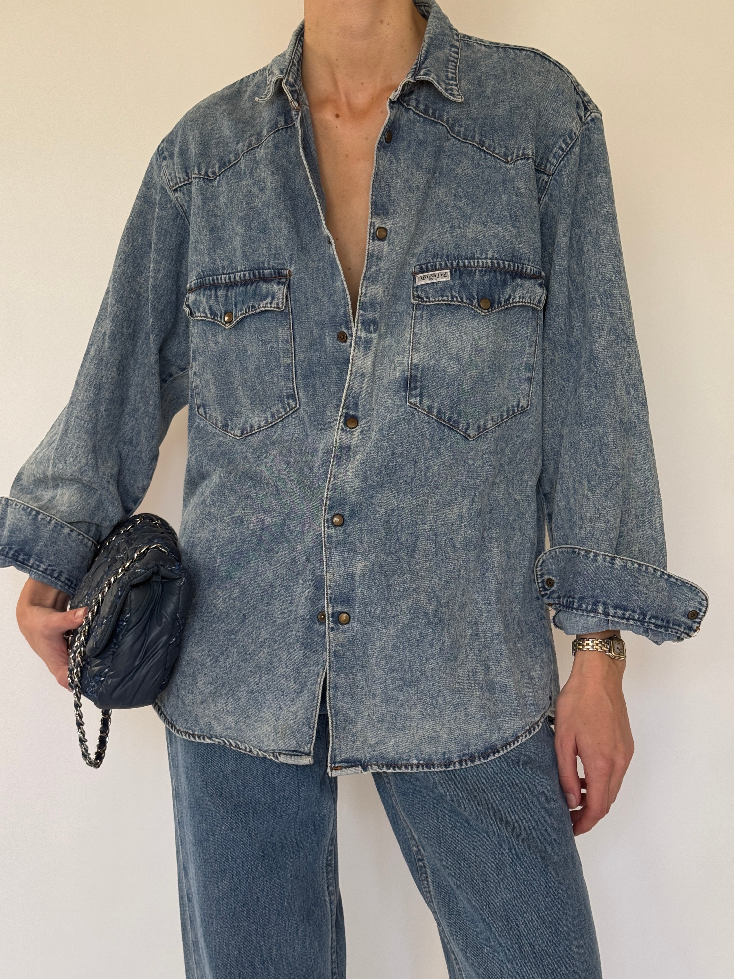 Vintage denim shirt blue front view