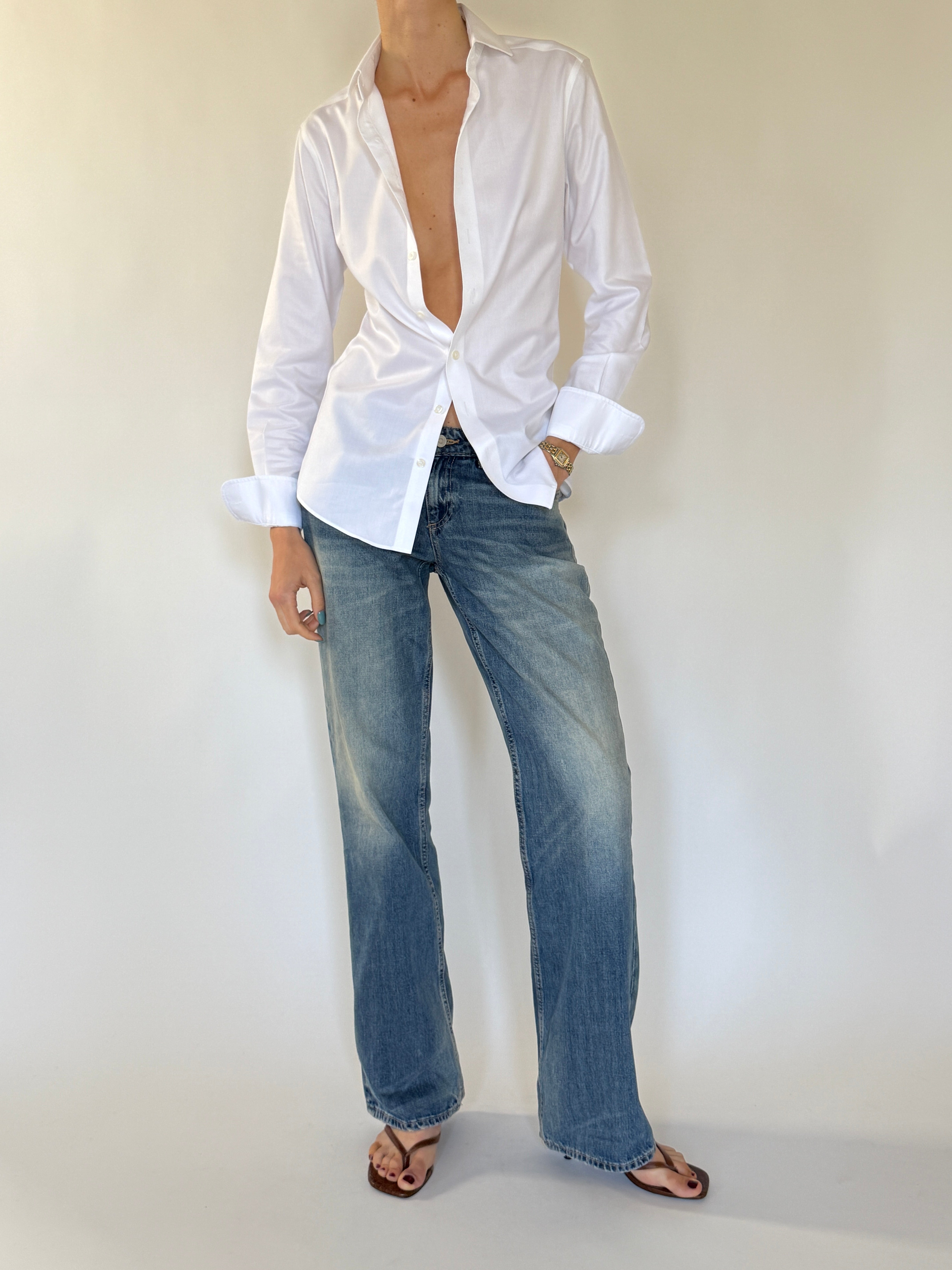 Vintage classic white button-up shirt front view