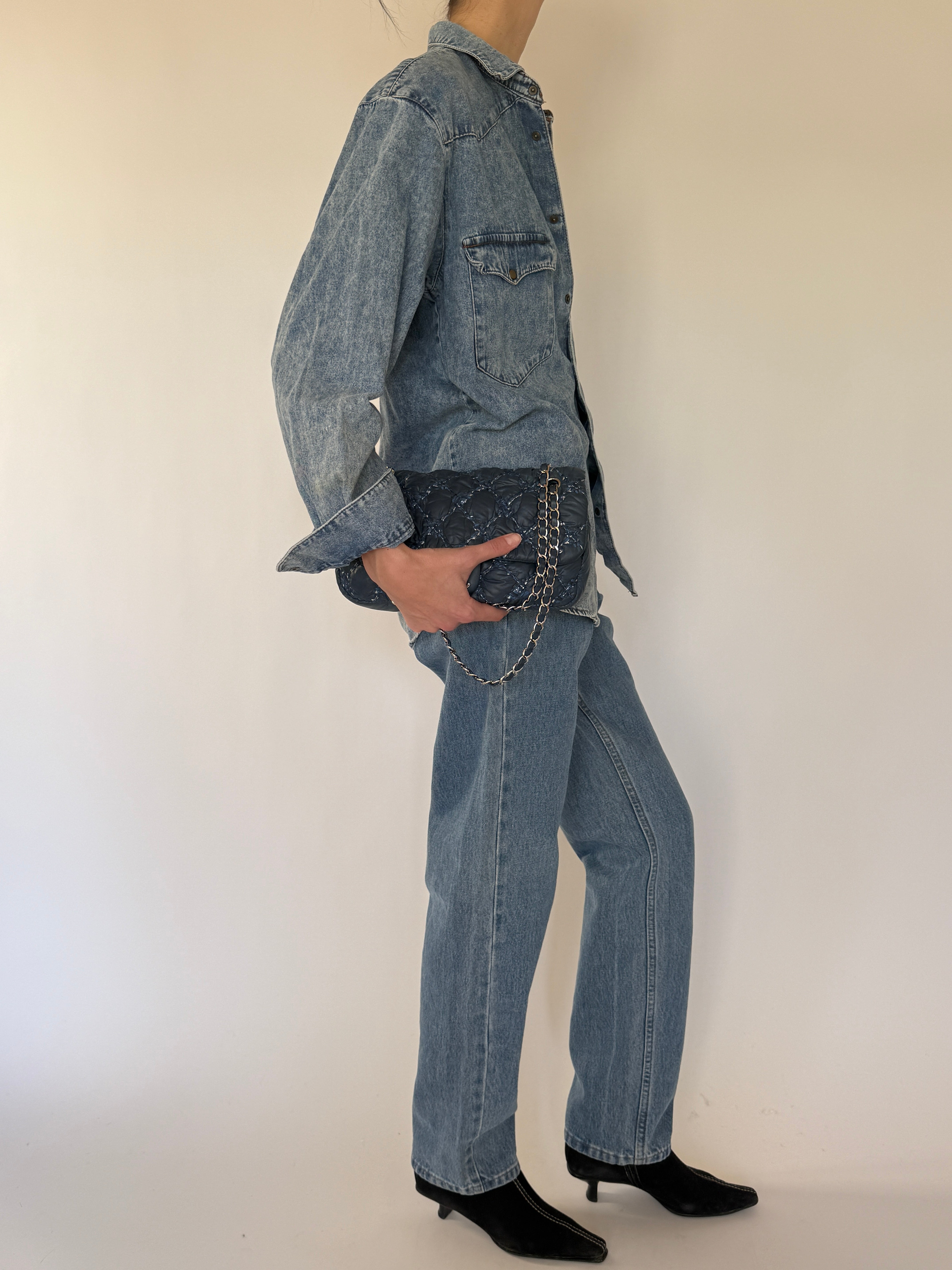 Vintage blue denim shirt side view