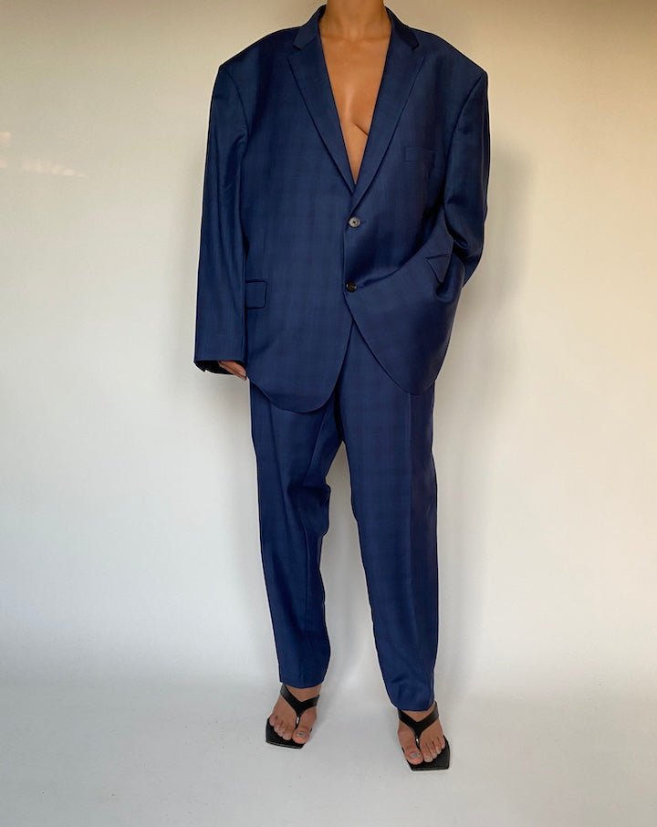VINTAGE BLUE TWO PIECE CHECKED SUIT 2381