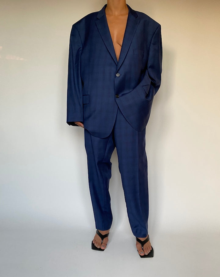 VINTAGE BLUE TWO PIECE CHECKED SUIT 2381