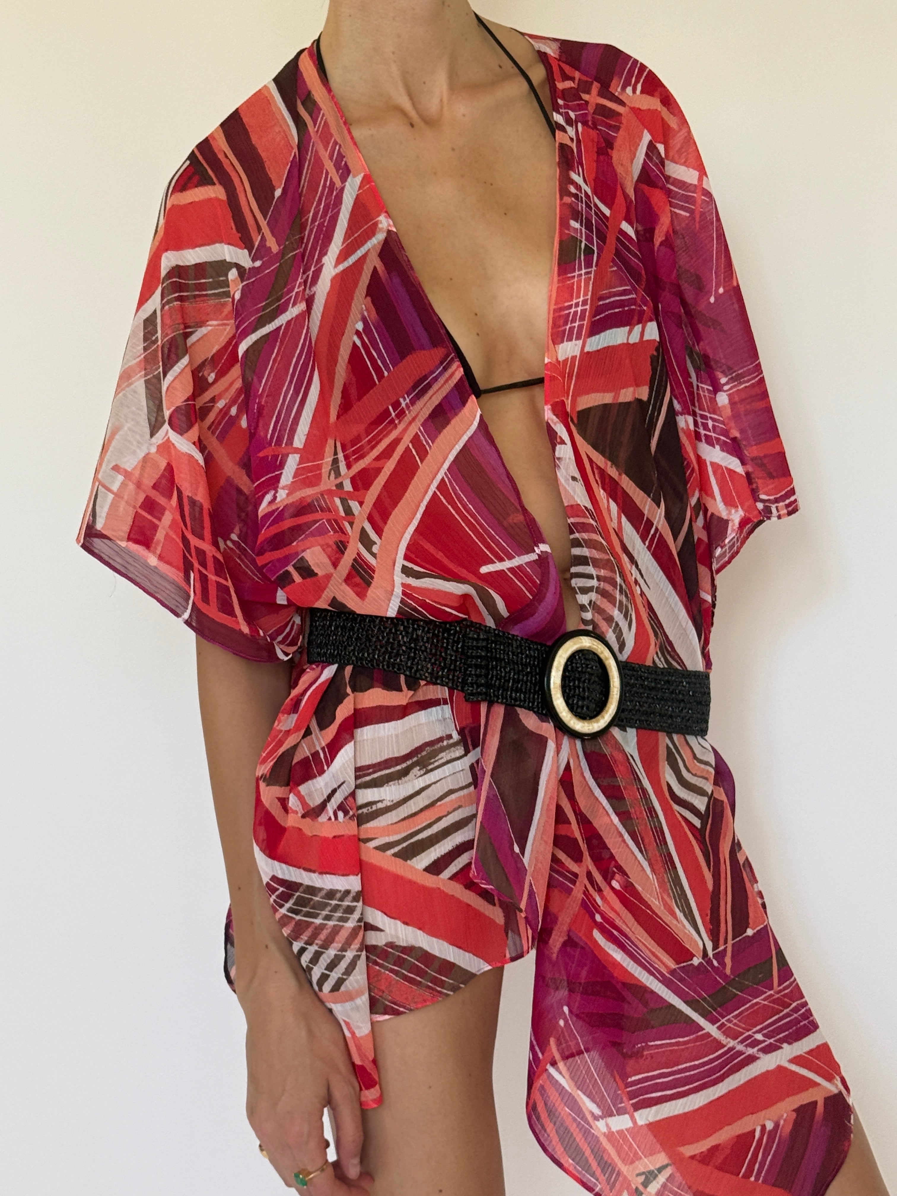 Vintage Sheer Kimono Cover-Up Pink 7975