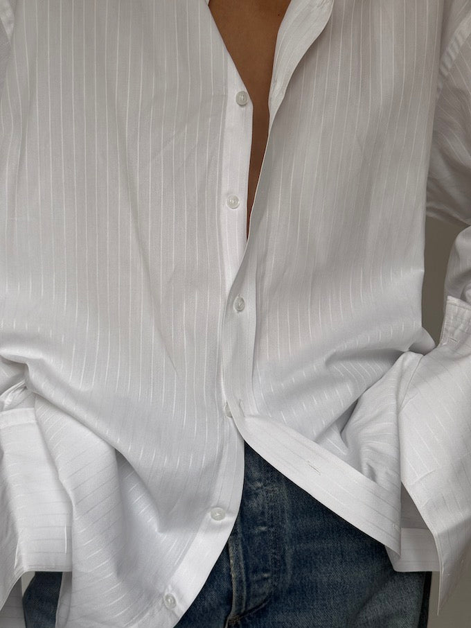 Vintage Oversized Faded Pinstripe Shirt White 5934