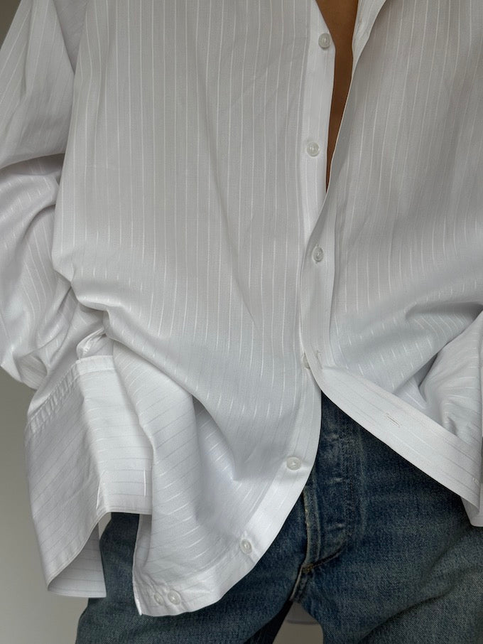 Vintage Oversized Faded Pinstripe Shirt White 5934
