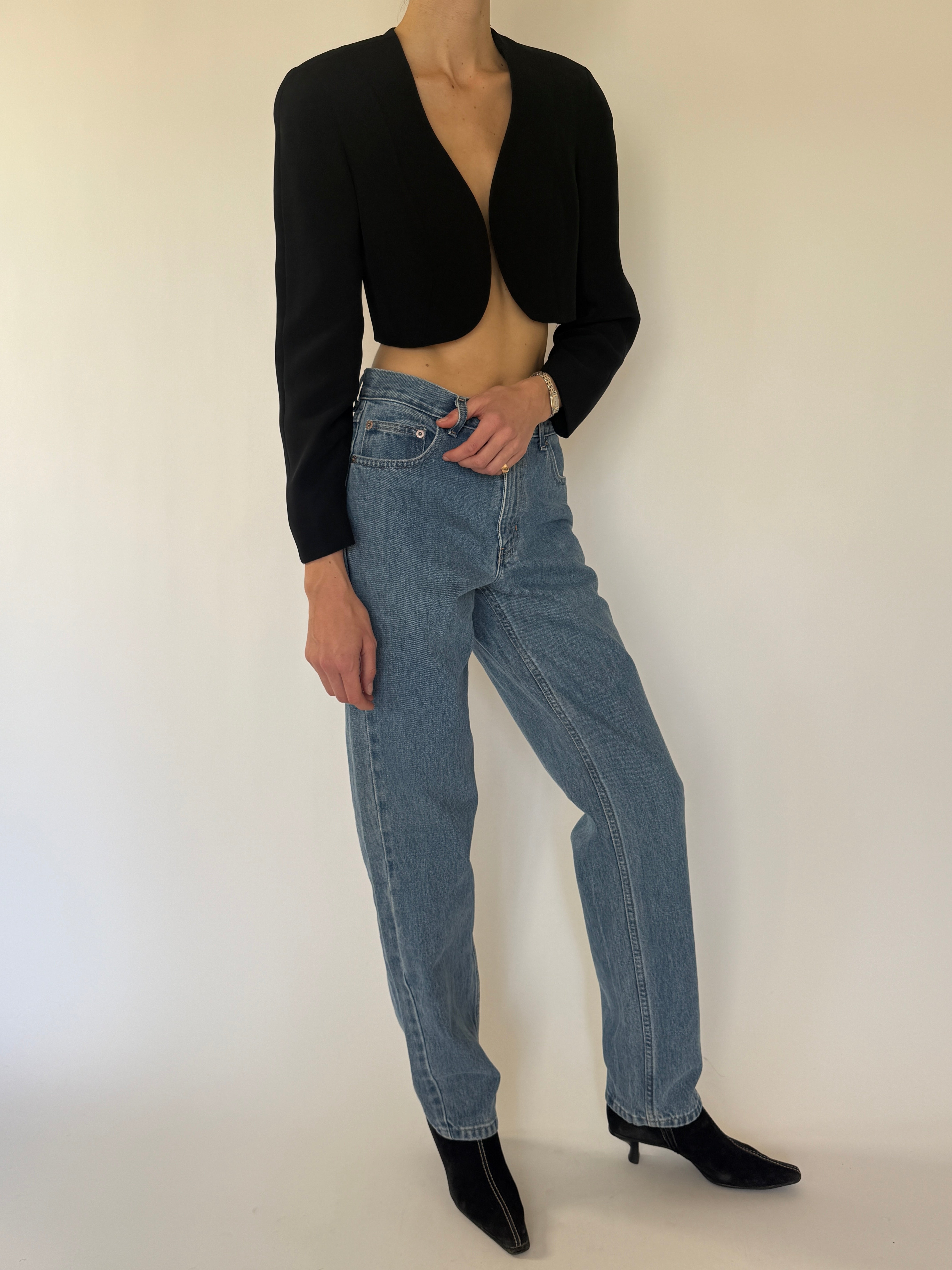 Vintage black cropped blazer side view