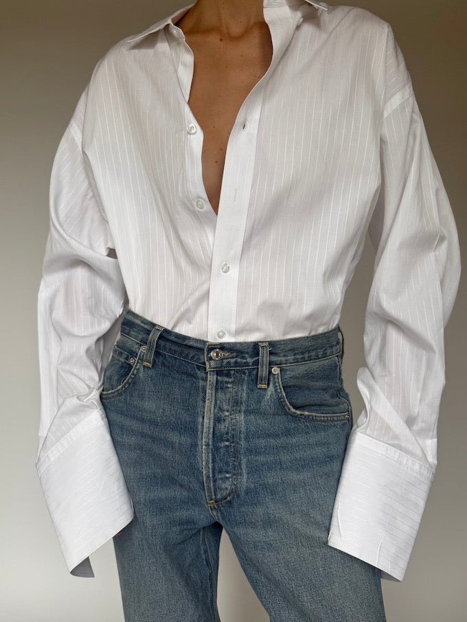 Vintage Oversized Faded Pinstripe Shirt White 5934