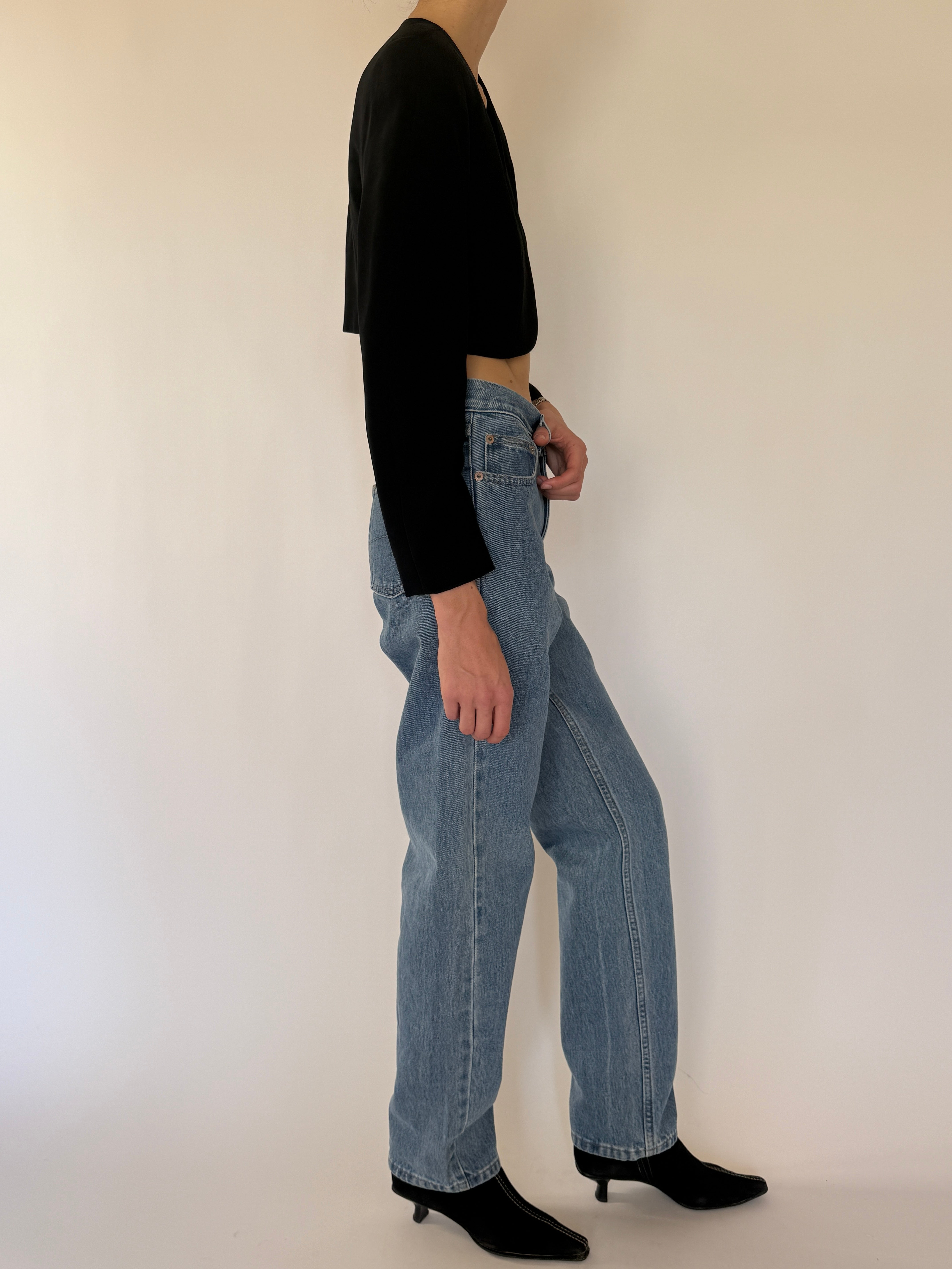 Vintage black cropped blazer side view