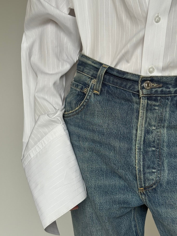 Vintage Oversized Faded Pinstripe Shirt White 5934