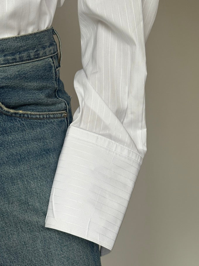 Vintage Oversized Faded Pinstripe Shirt White 5934