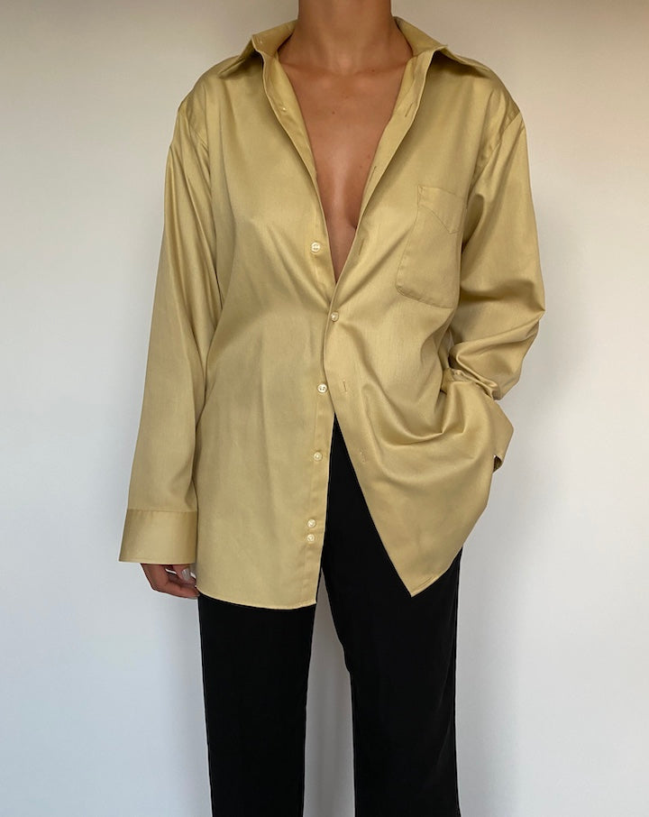 VINTAGE OVERSIZED BEIGE BUTTON DOWN SHIRT 2384