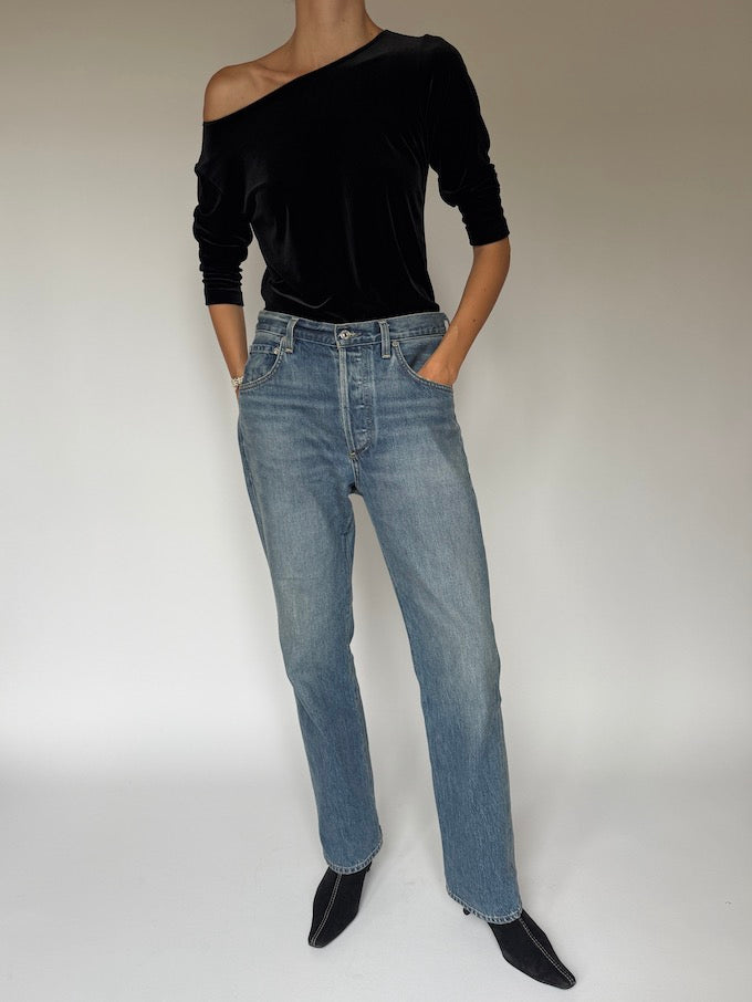 Vintage Black Velvet Top With 3/4 Sleeves 3968