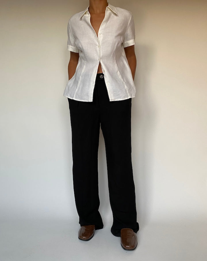 VINTAGE SHORT SLEEVE LINEN TOP 2385