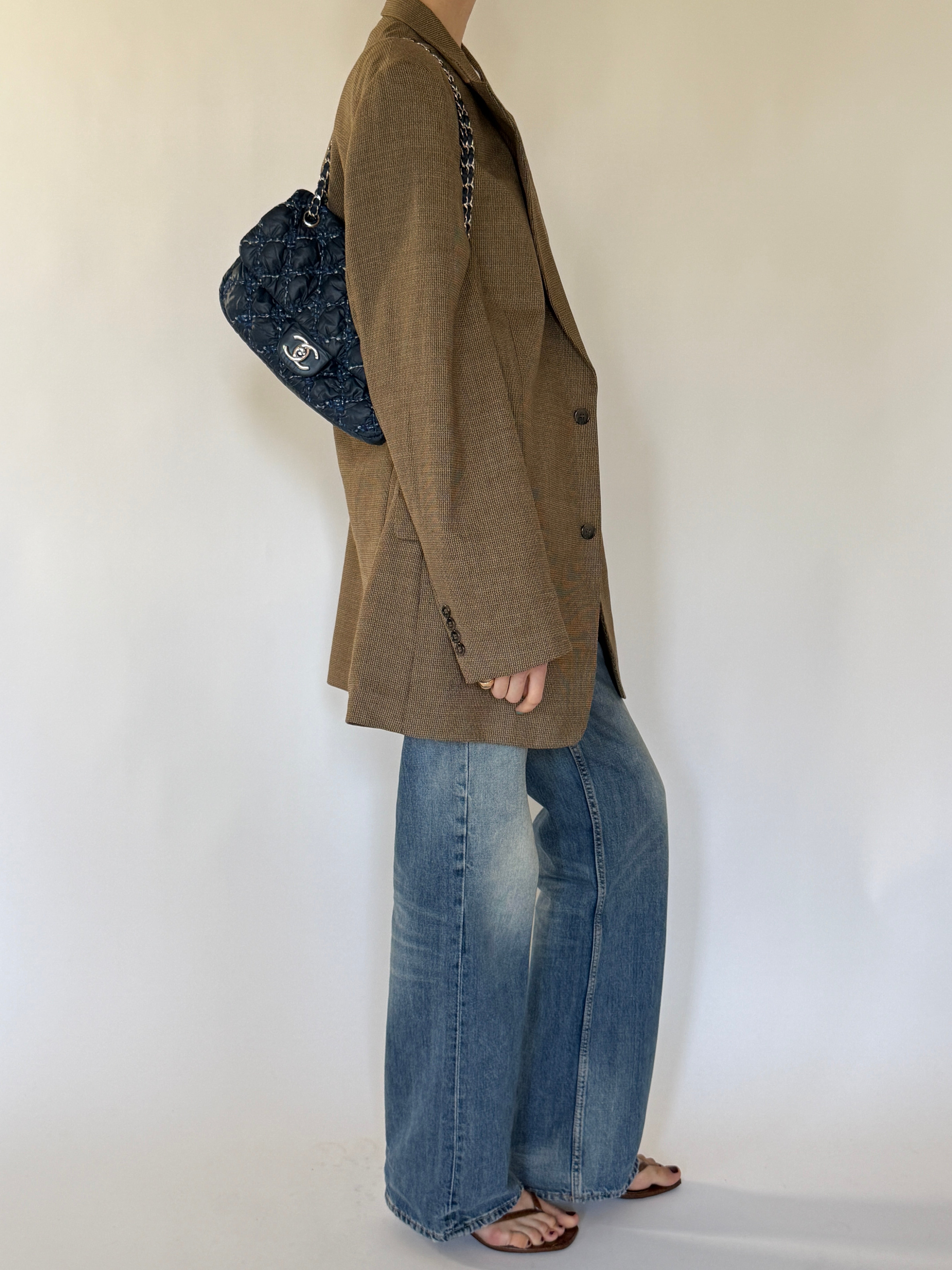 Vintage brown textured blazer side view