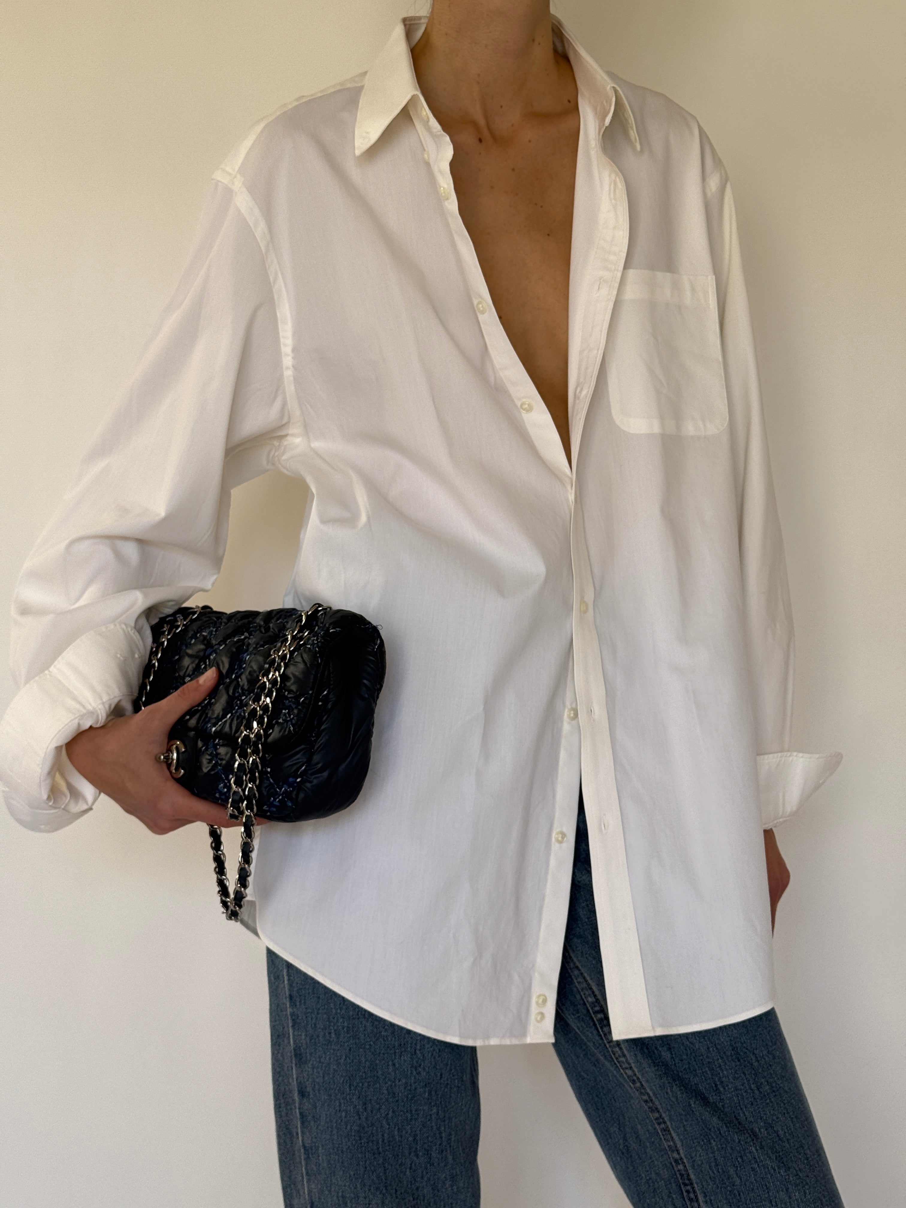 Vintage oversized white button-up shirt front view