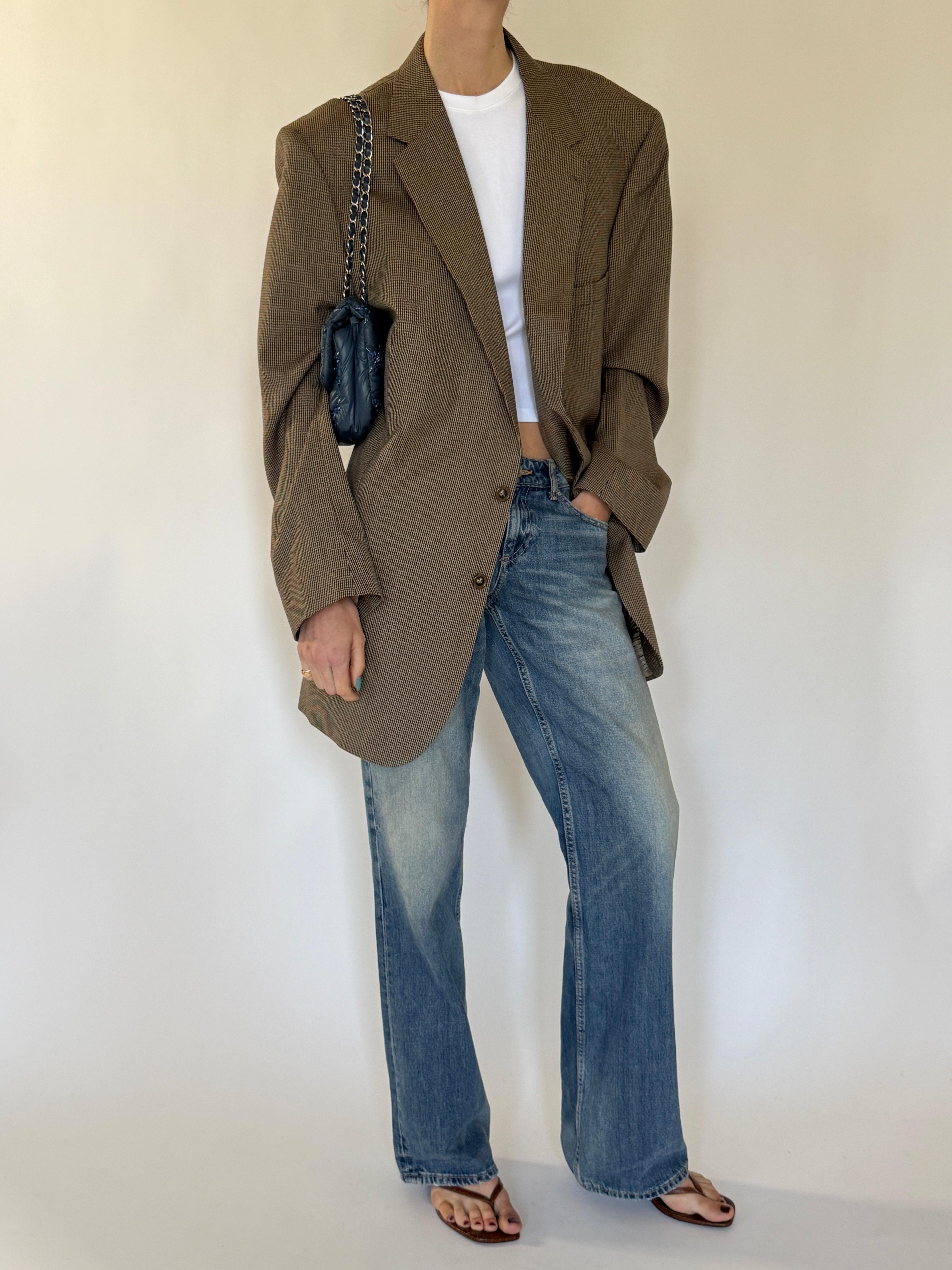 Vintage oversized brown checked blazer front view