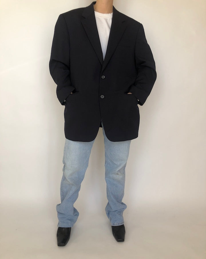 VINTAGE OVERSIZED DARK NAVY WOOL BLAZER 372