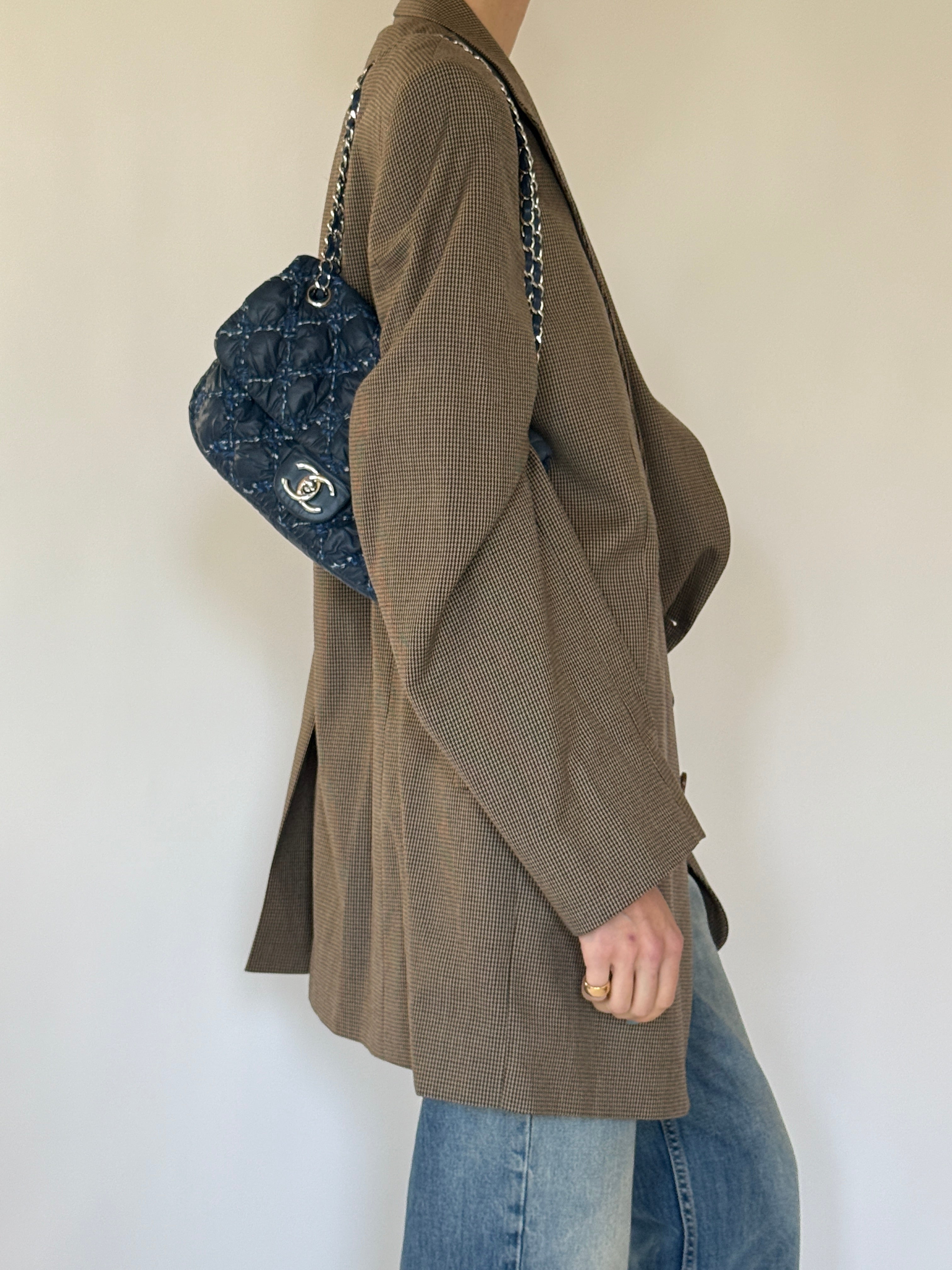 Vintage brown checked blazer side angle view