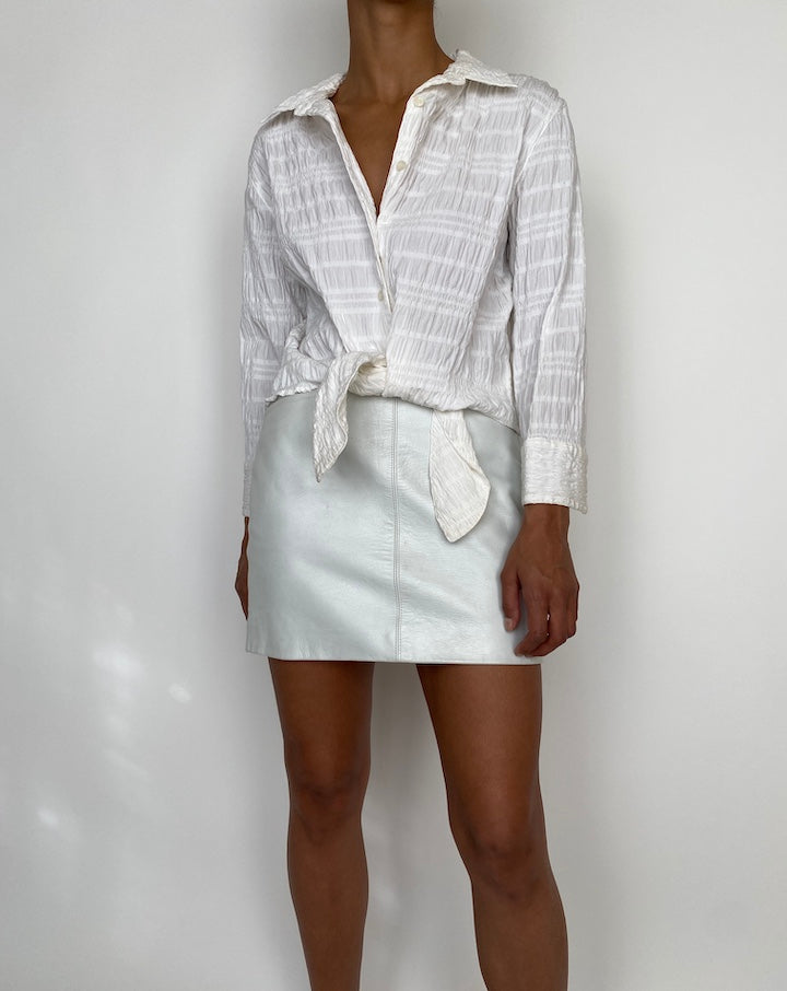 VINTAGE WHITE CRINKLE TIE TOP 2058