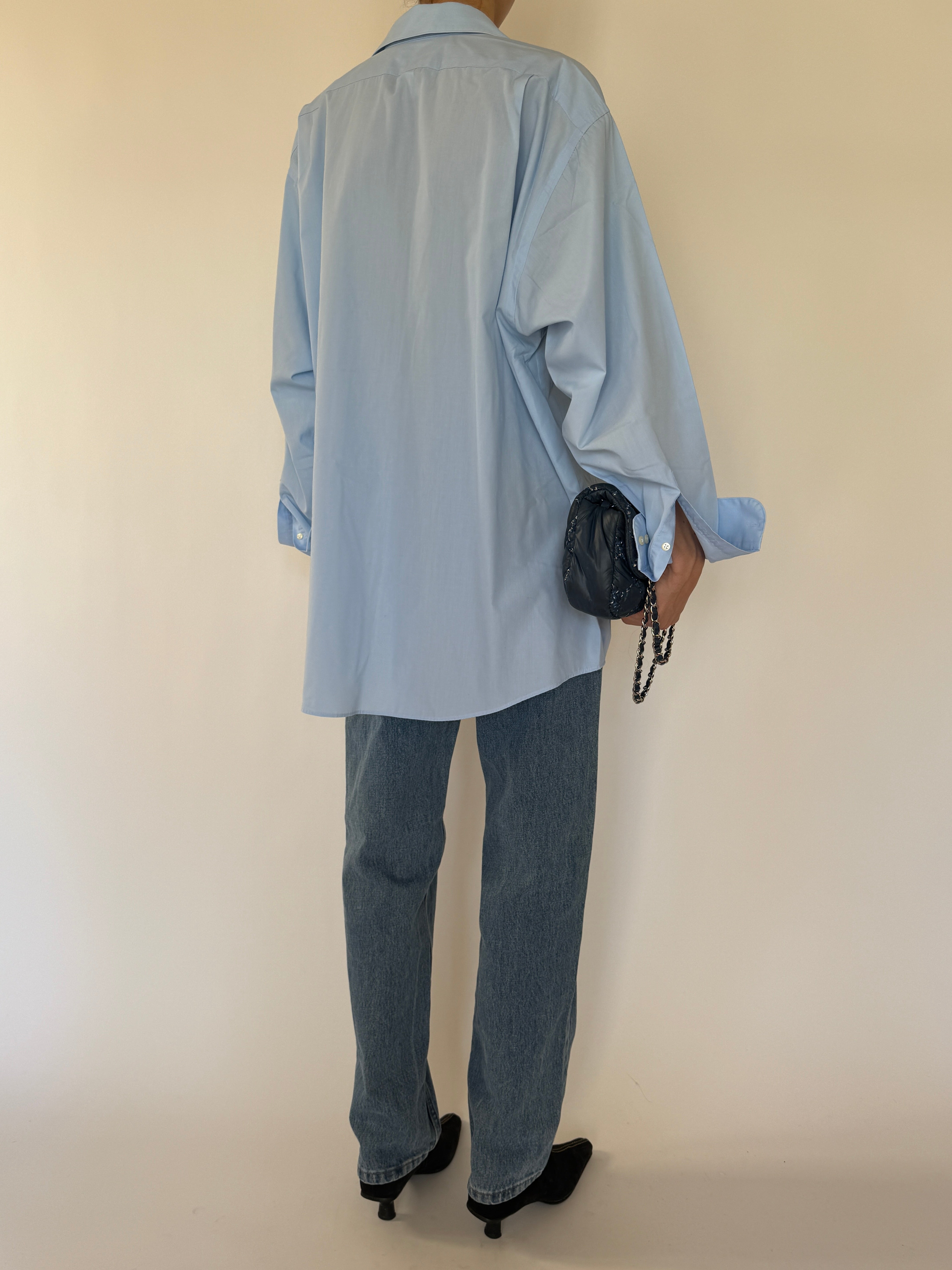 Vintage light blue oversized cotton shirt back view