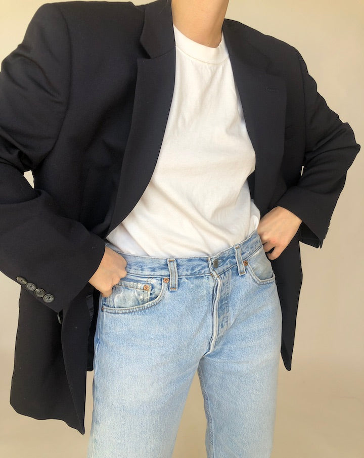 VINTAGE OVERSIZED DARK NAVY WOOL BLAZER 372